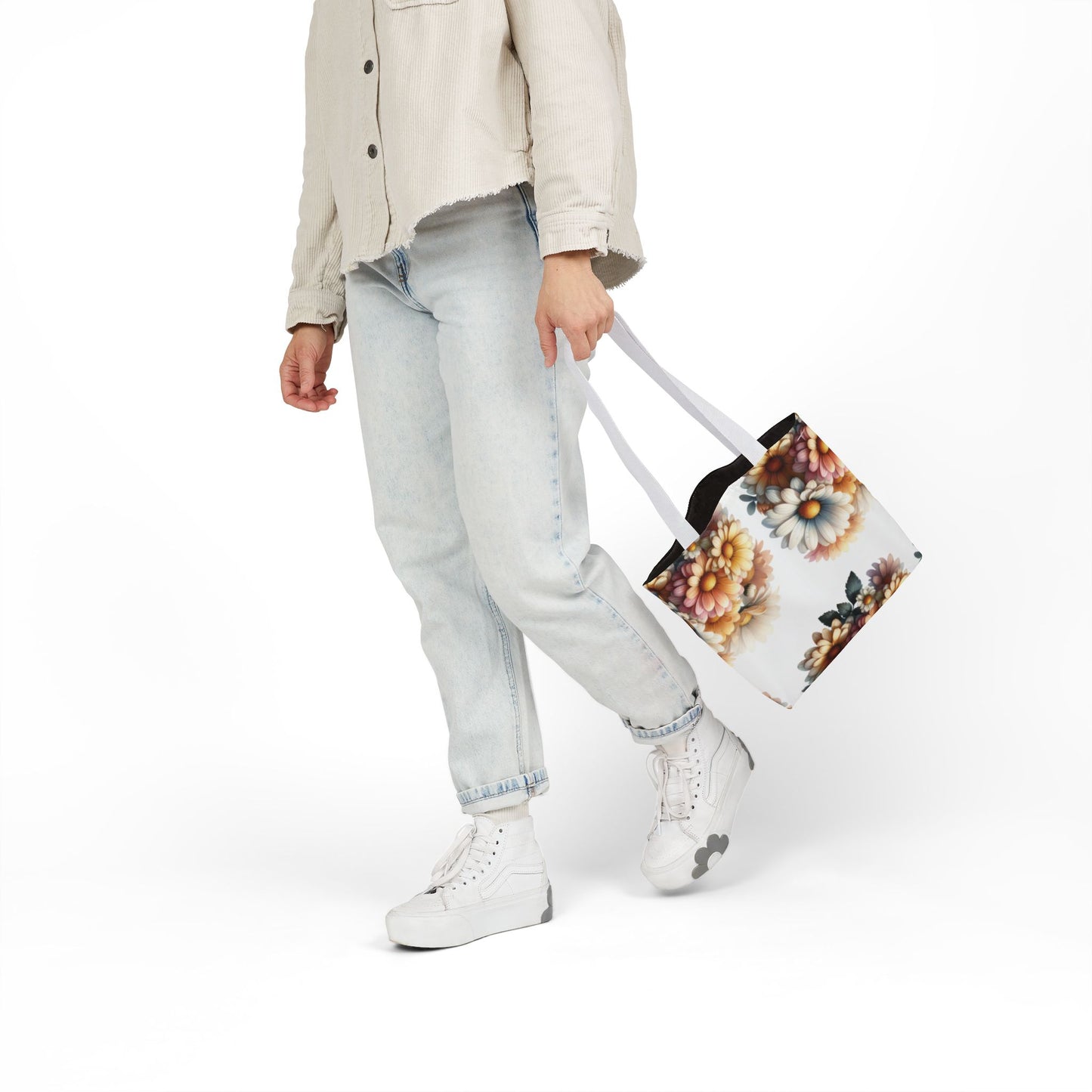 Floral Canvas Tote Bag with 5-Color Straps - Stylish