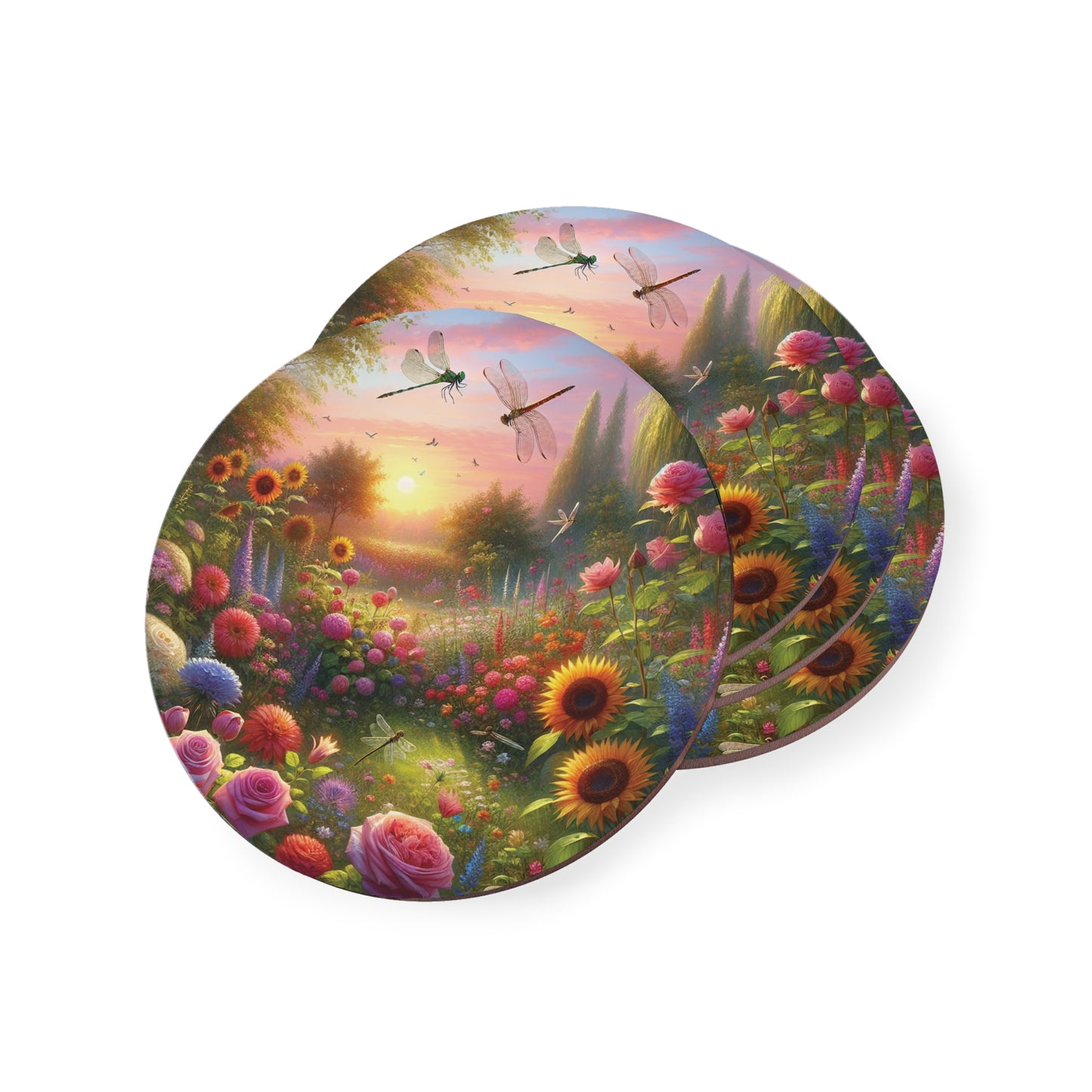 Sunset Garden Coasters, Drink Coasters, Floral Decor, Home Bar Accessories, Housewarming Gift, Nature Lover Decor