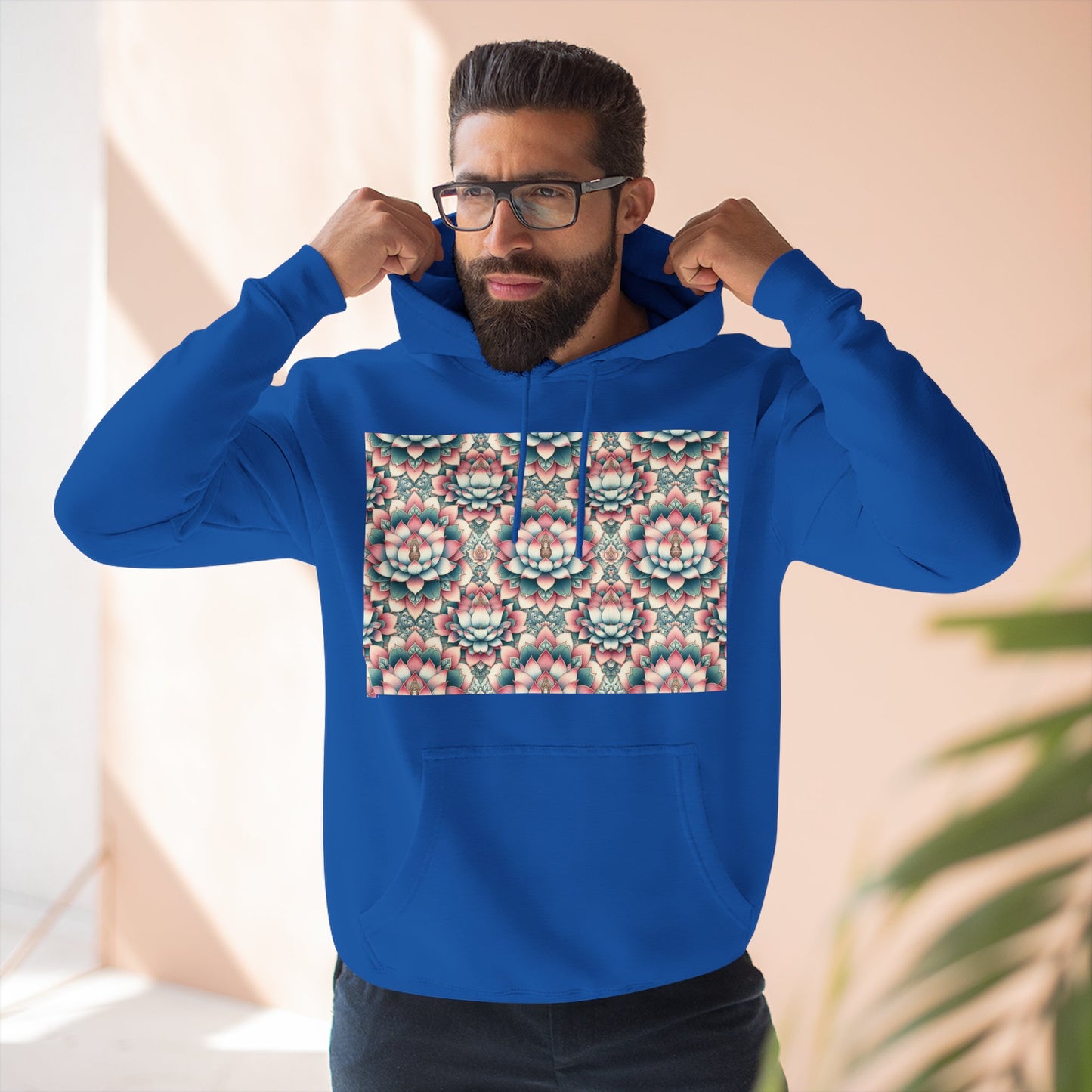 Fleece Hoodie with Lotus Flower Design