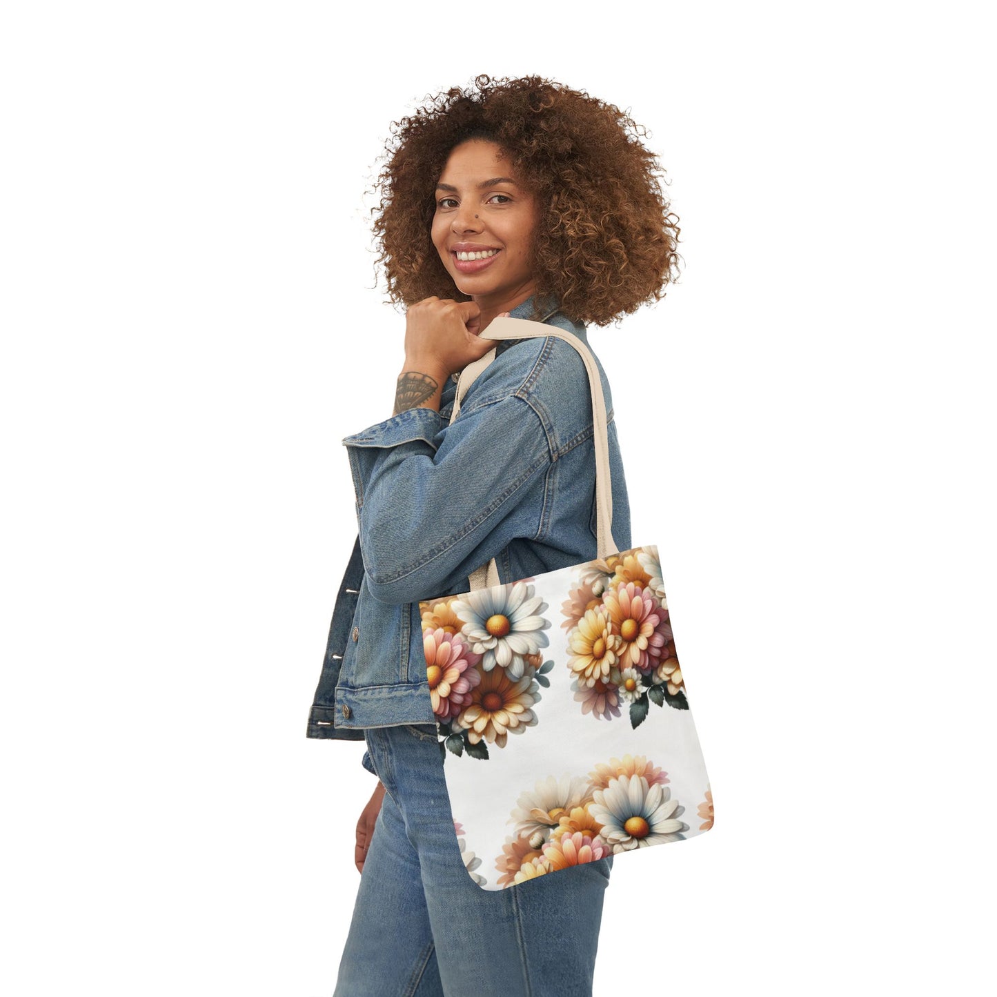 Floral Canvas Tote Bag with 5-Color Straps - Stylish