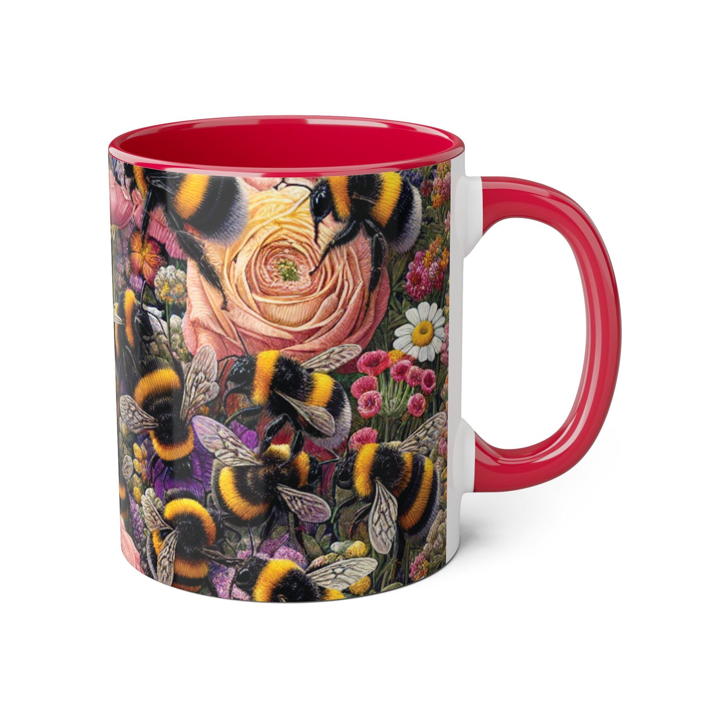 Bee-Inspired Floral Accent Mug | Nature Lover Gift, Botanical Coffee Mug, Bee Art Mug, Animal Lover Cup, Garden Mug
