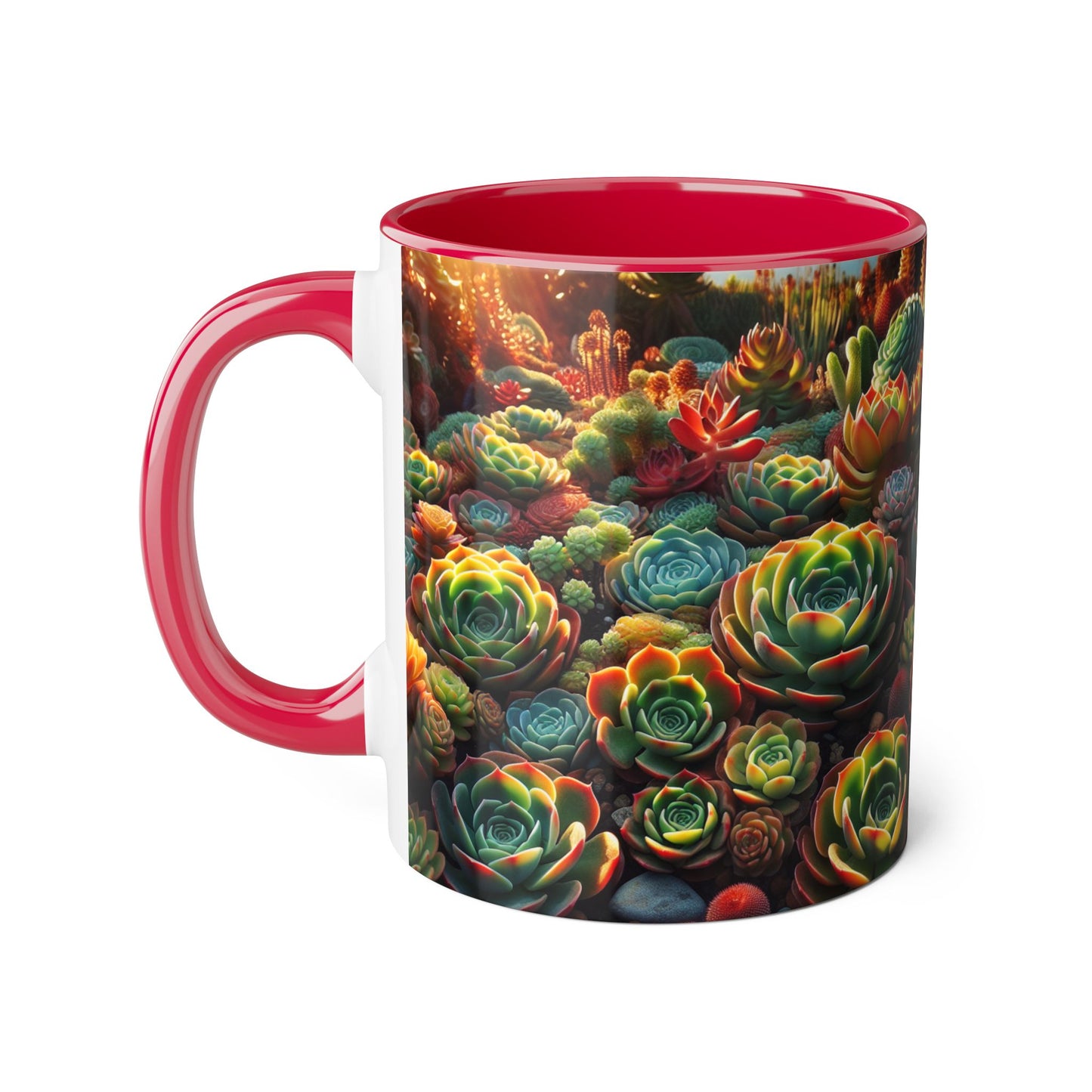 Succulent Family Accent Mug, Unique Botanical Design, Plant Lover Gift, Ceramic Coffee Cup, Cactus Print Tea Mug, Gardening Decor, Cute