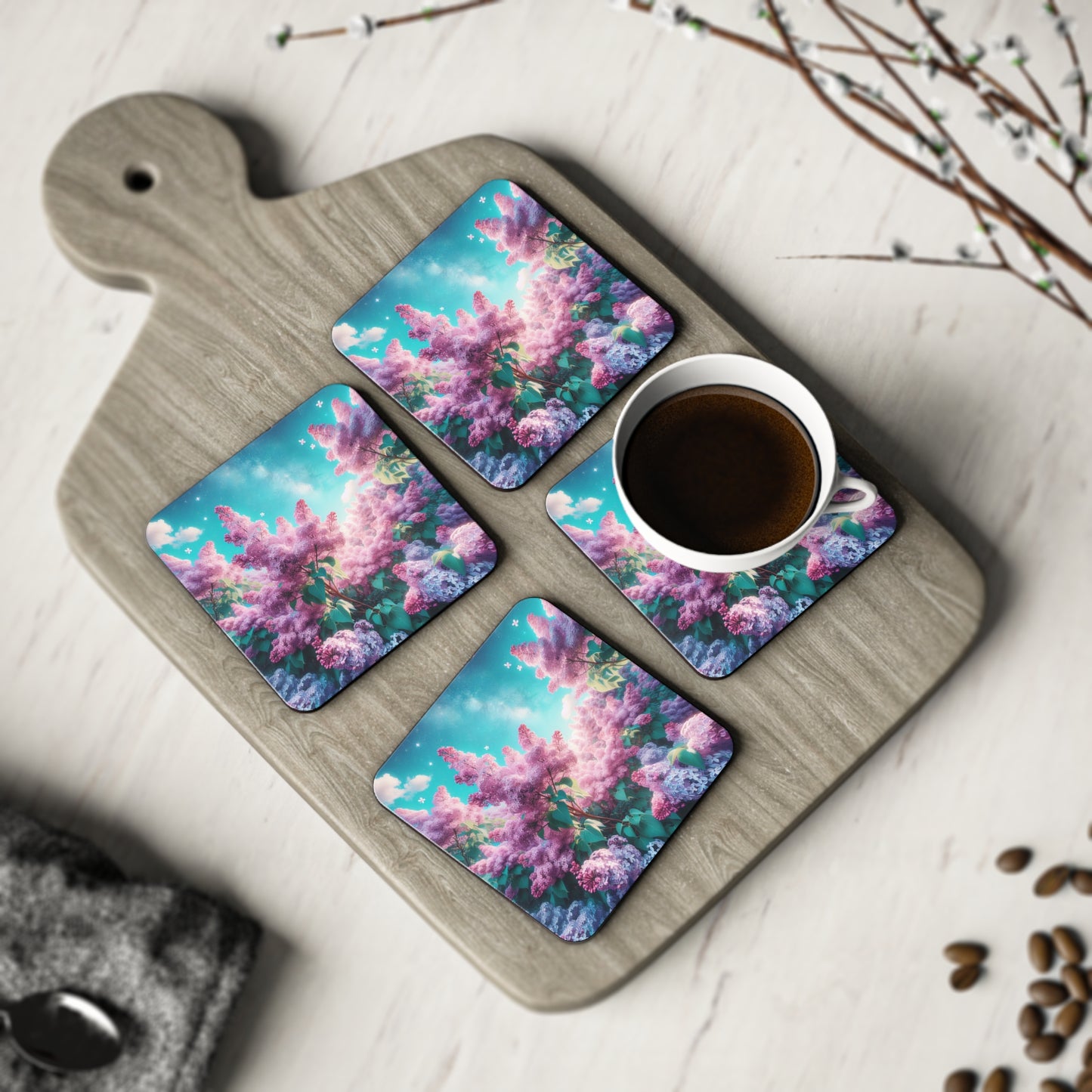 Lilac Coasters, Floral Coasters, Purple Lilac Drink Coasters, Home Decor, Kitchen Decor, Housewarming Gift
