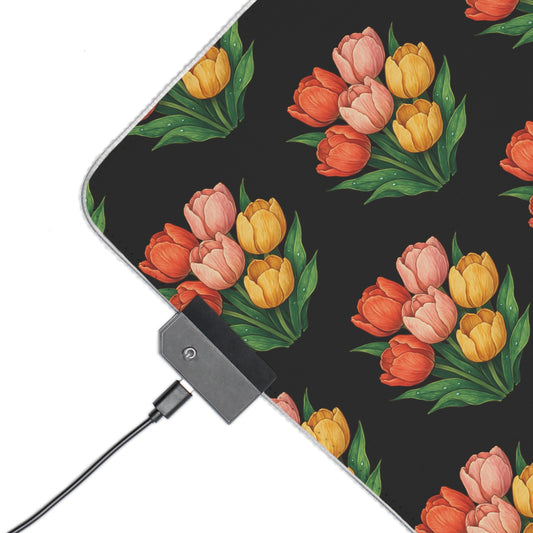 Floral LED Gaming Mouse Pad, Vibrant Gamer Decor, Desk Accessory, Holiday Gift for Gamers, Computer Setup Essentials, Colorful Gaming Gear