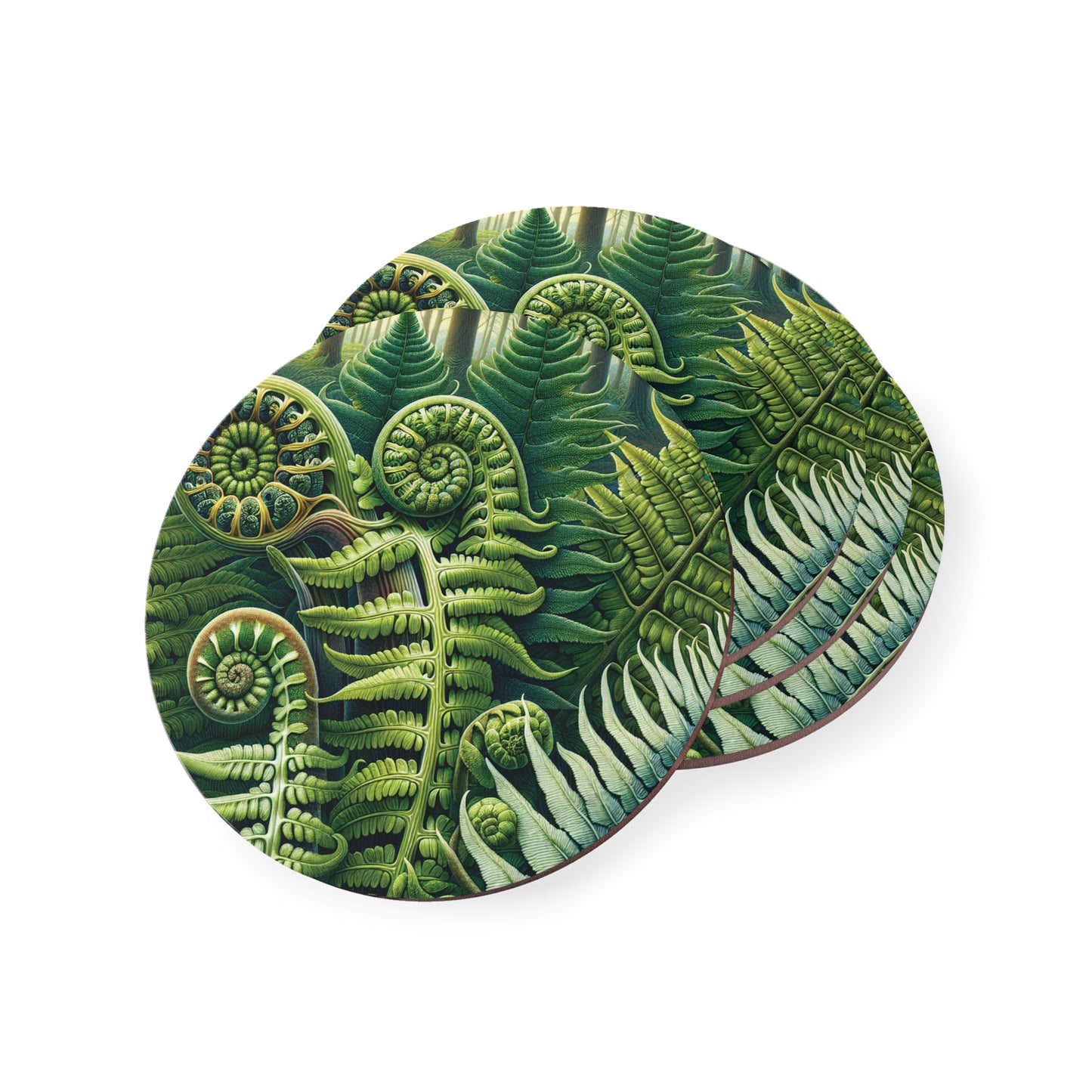 Botanical Fern Leaves Drink Coasters, Set of 4 Square Coasters, Jungle Plant Home Decor, Tropical Greenery Coasters, Leaf Print