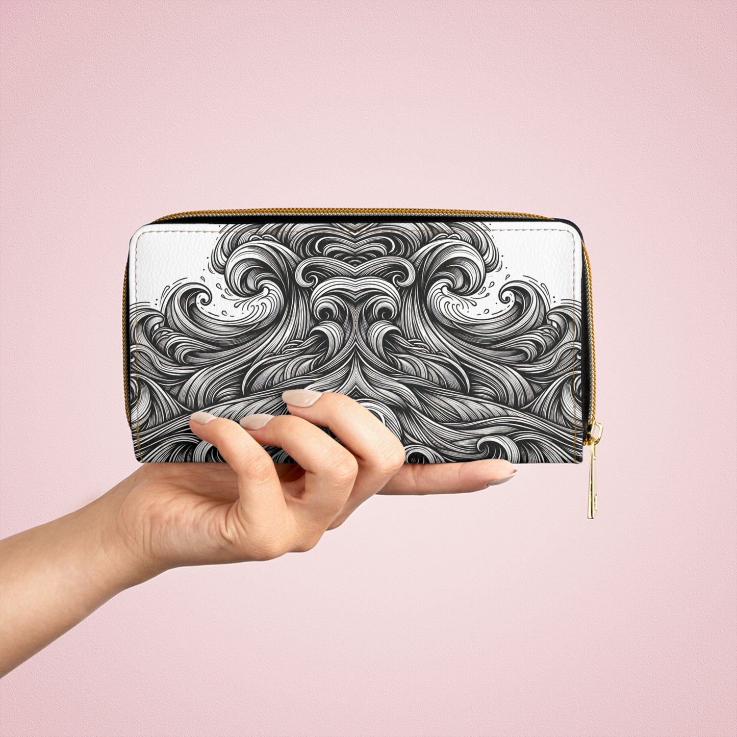 Zipper Wallet with Monochrome Energy Waves
