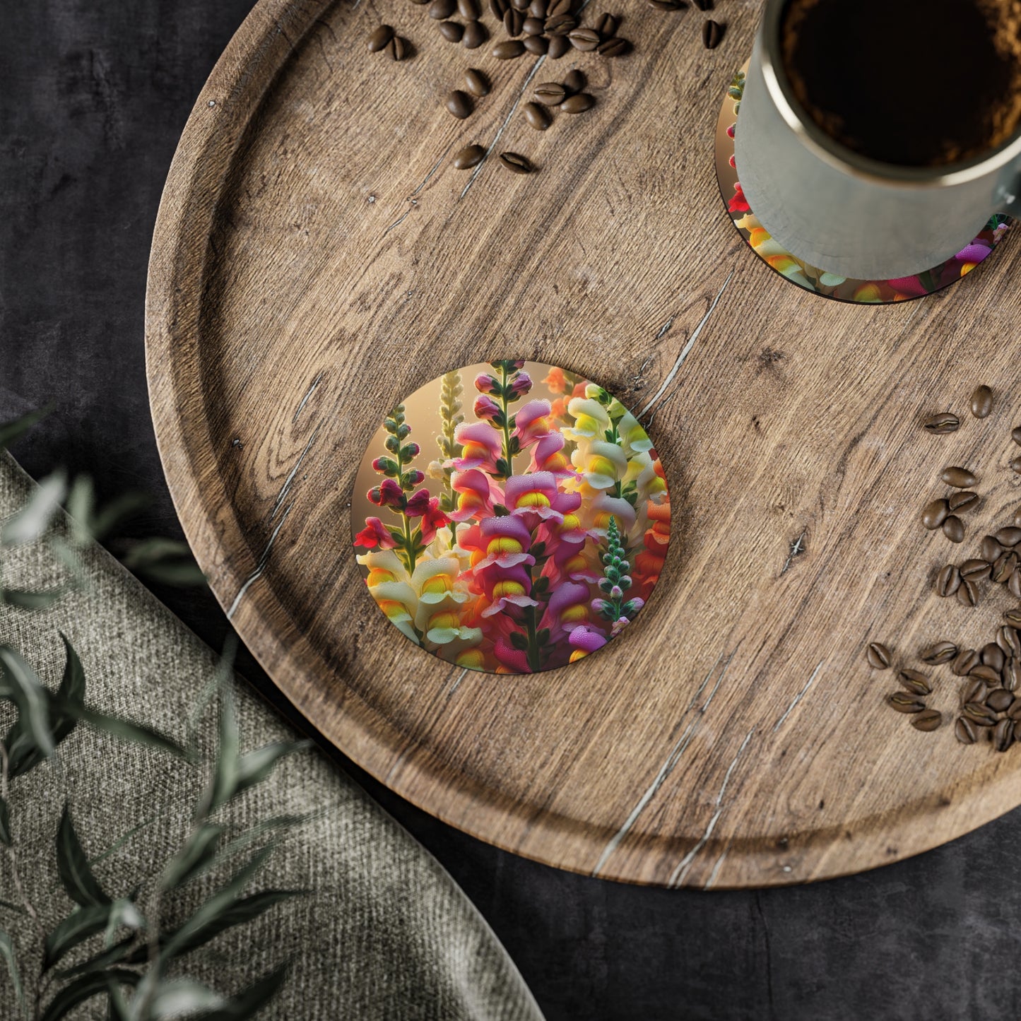 Floral Snapdragons Coasters, Drink Coasters, Botanical Kitchen Decor, Set of 4, Hostess Gift, Housewarming Present