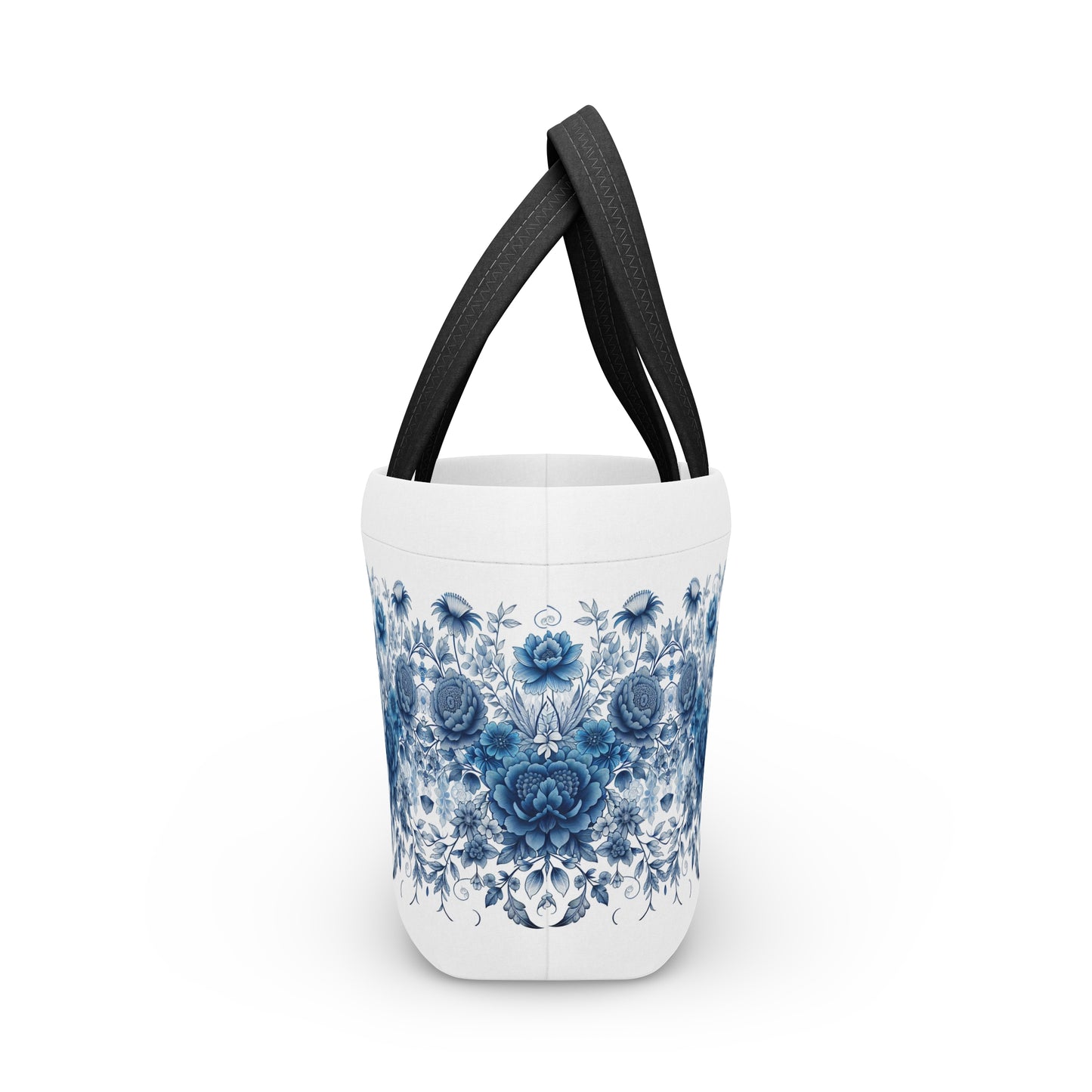 Blue Floral Lunch Bag - Insulated Food Tote, Flower Print Lunchbox, Picnic Cooler, Reusable Lunch Sack, Lunchtime Accessory