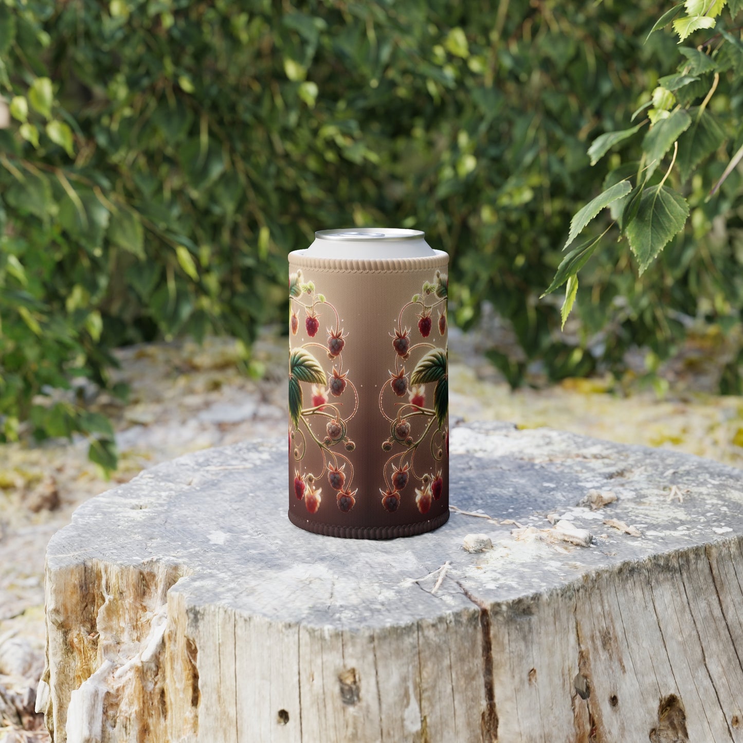 Raspberry Stubby Cooler, Drink Holder Sleeve for Cans and Bottles, Beverage Insulator, Summer Picnic Accessory, Fruit Pattern Gift