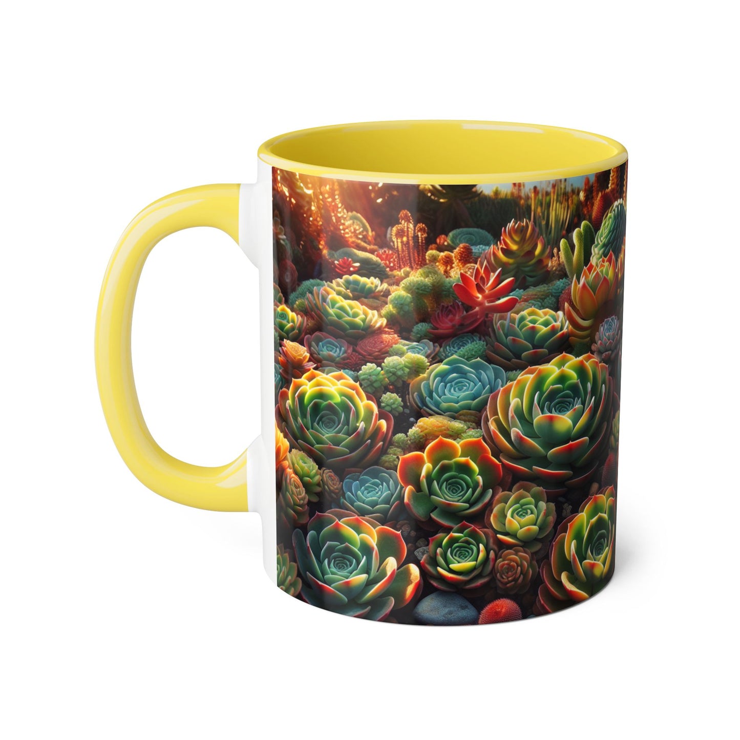 Succulent Family Accent Mug, Unique Botanical Design, Plant Lover Gift, Ceramic Coffee Cup, Cactus Print Tea Mug, Gardening Decor, Cute