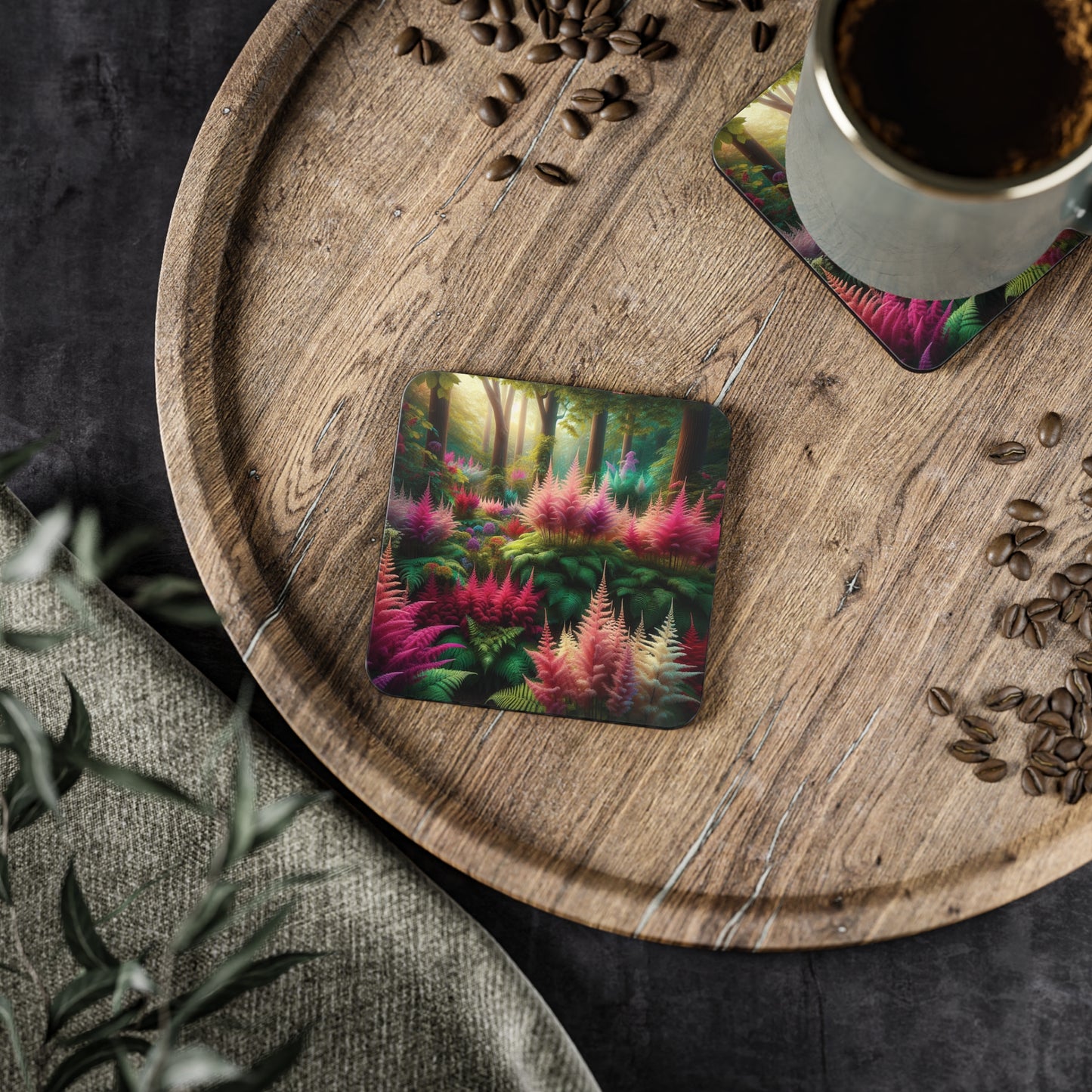 Astilbe Bloom Design Coasters, Floral Drink Coasters, Set of 4, Housewarming Gift, Home Decor