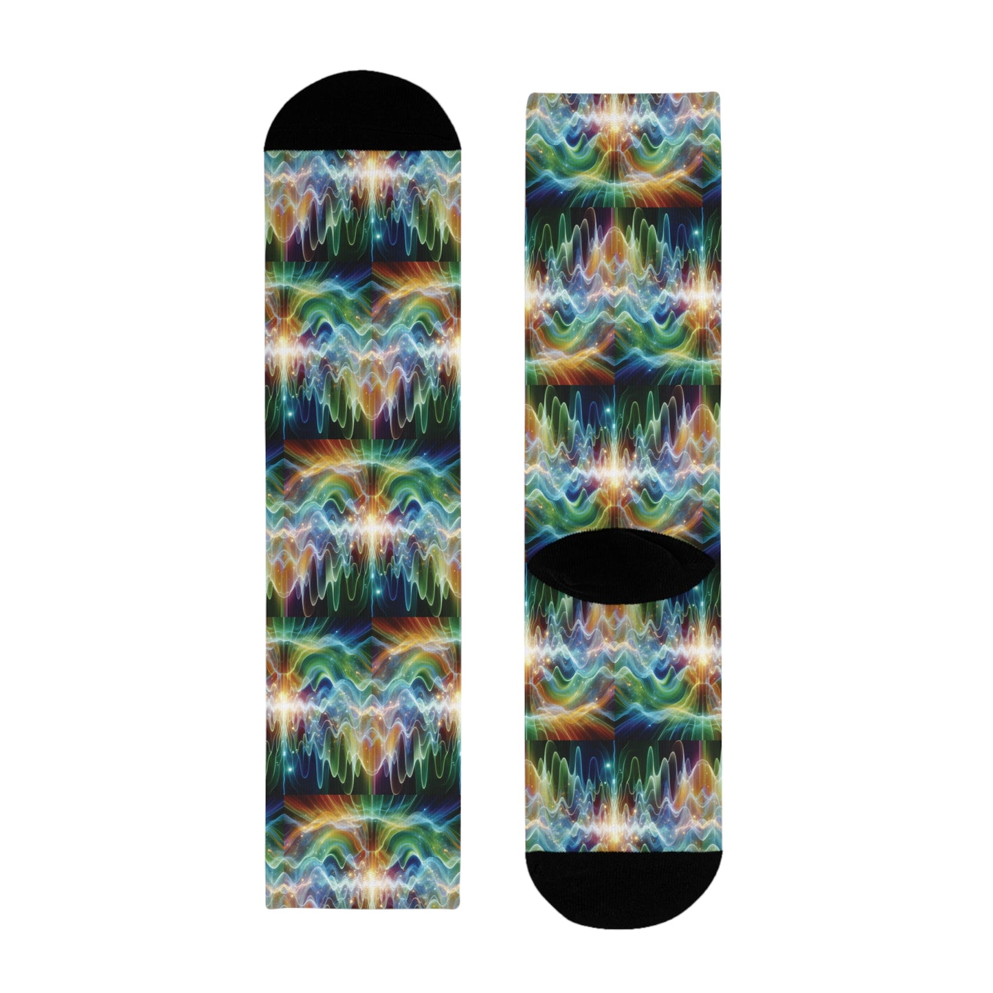 Vibrant Frequency Waves Design Sublimation Crew Socks - , Colorful Patterned Footwear, Unique Athletic Wear, Trendy Gift for Music Lovers,