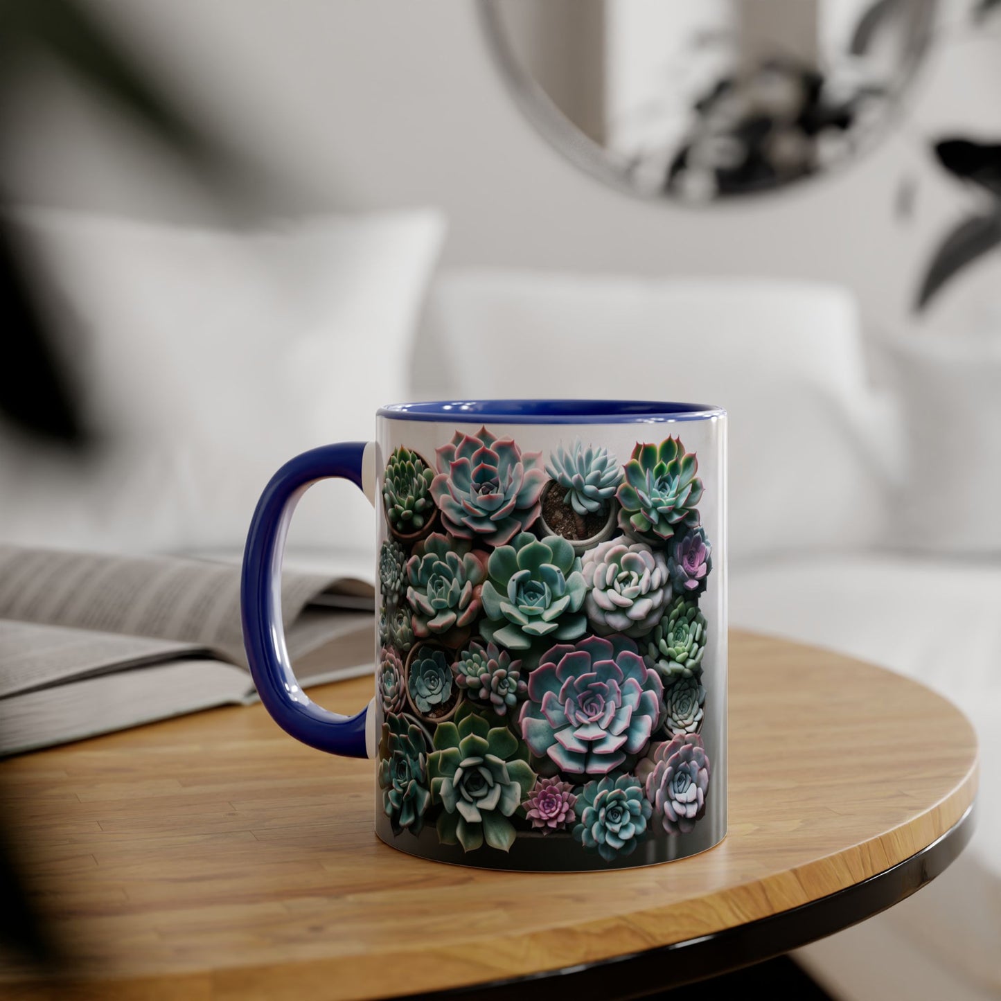 Succulent Garden Accent Mug, 11oz Succulent Coffee Mug, Floral Drinkware, Plant Lover Gift, Unique Home Decor