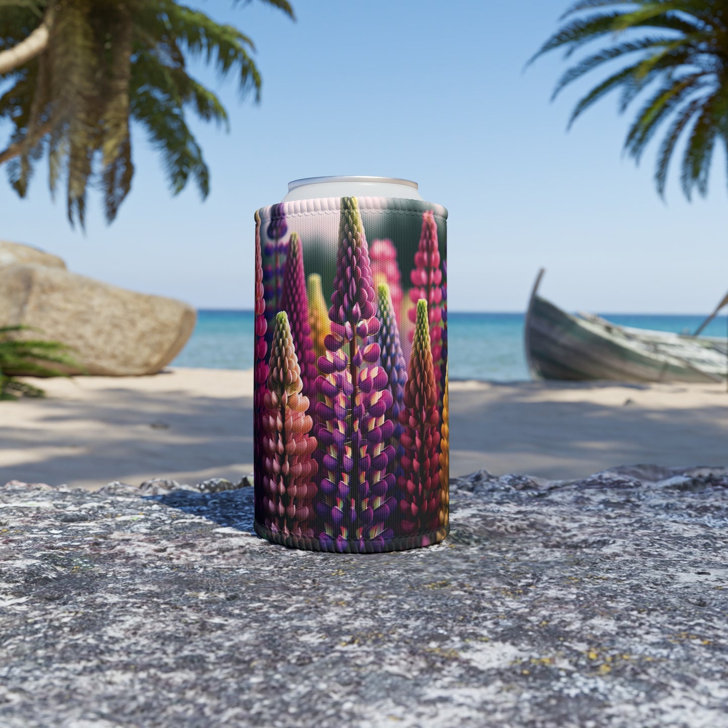 Stubby Cooler - Lupinus Blooms, Floral Drink Holder, Can Hugger, Beverage Insulator, Beer Sleeve, Summer Party Favor