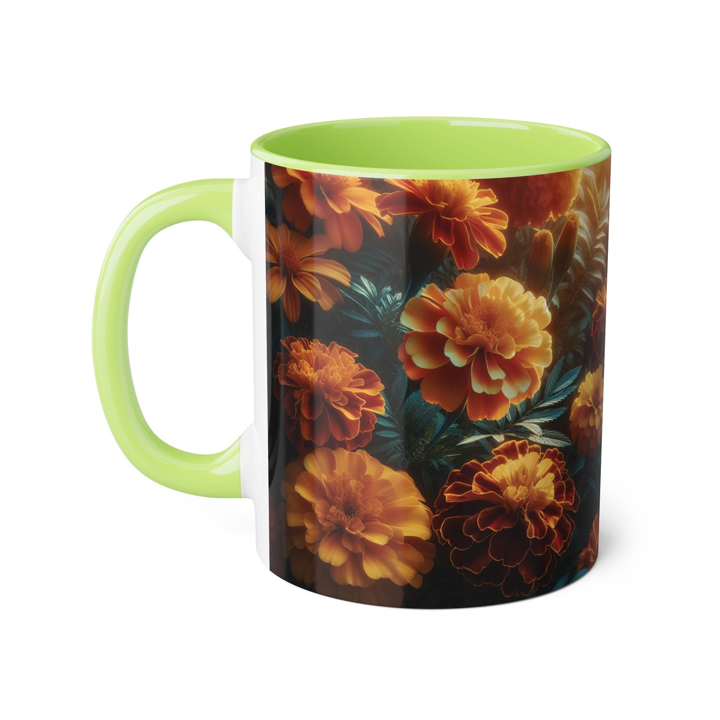 Orange Marigolds Accent Mug, Floral Coffee Cup, Botanical Tea Mug, Nature Lover Gift, Garden Theme Kitchen Decor
