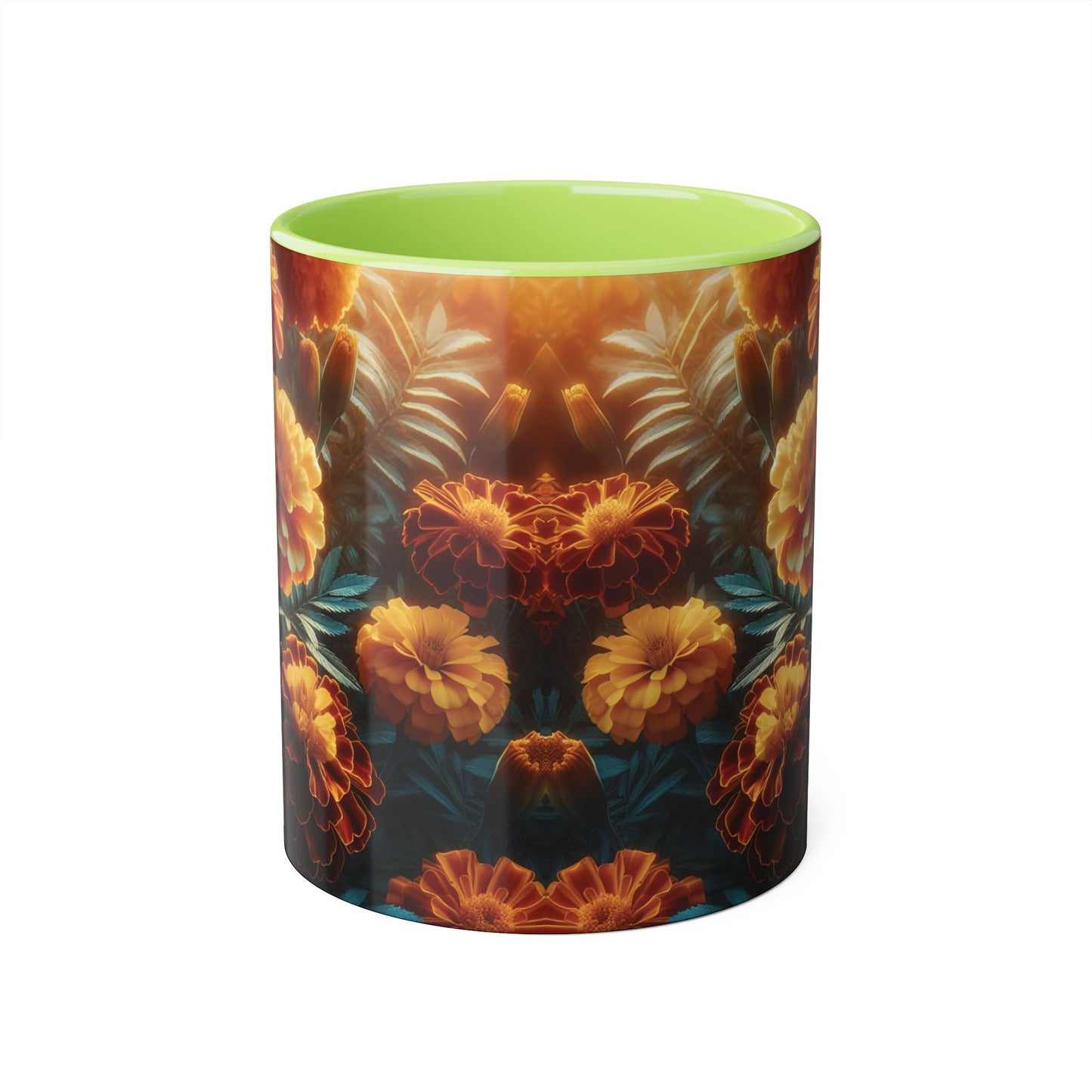 Orange Marigolds Accent Mug, Floral Coffee Cup, Botanical Tea Mug, Nature Lover Gift, Garden Theme Kitchen Decor