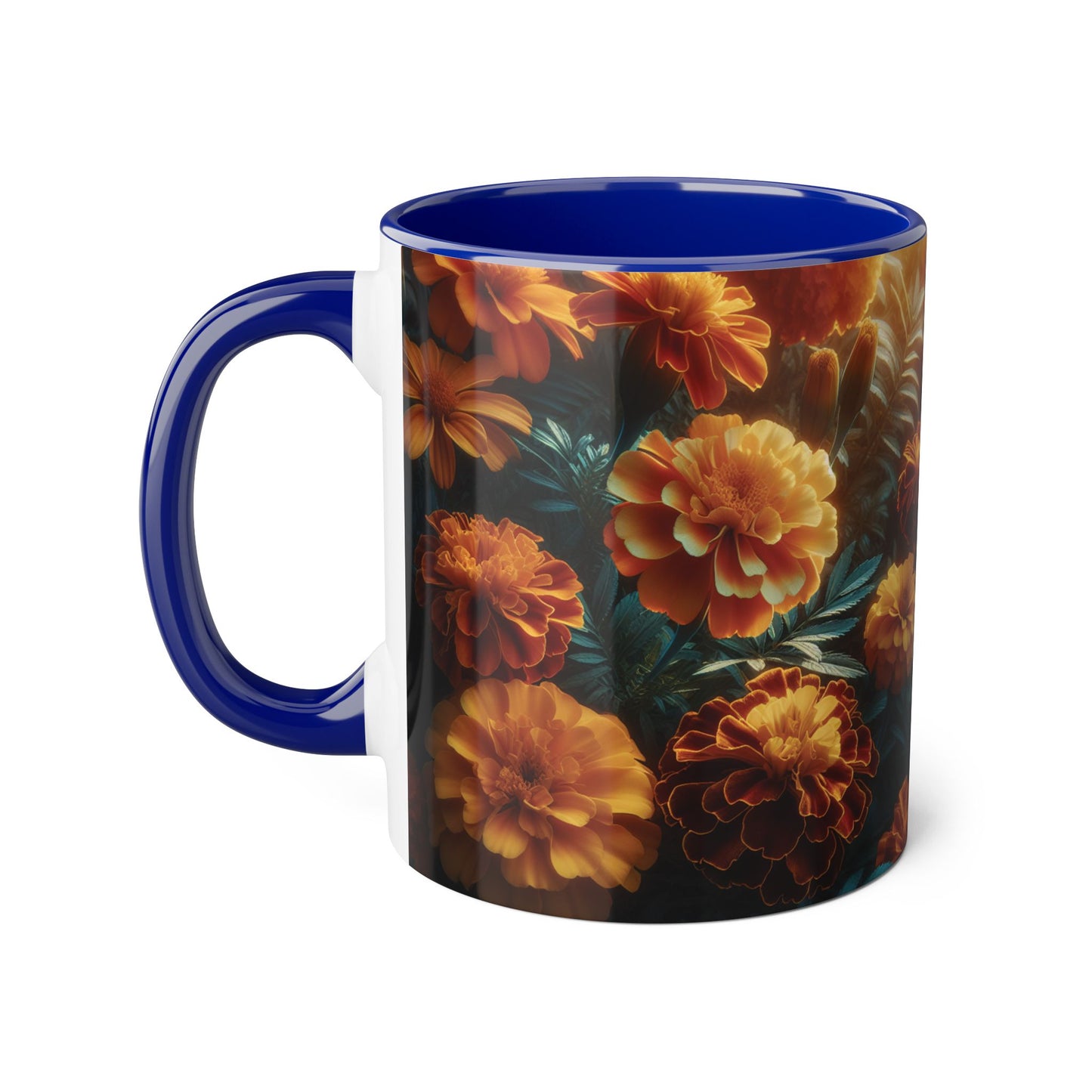 Orange Marigolds Accent Mug, Floral Coffee Cup, Botanical Tea Mug, Nature Lover Gift, Garden Theme Kitchen Decor