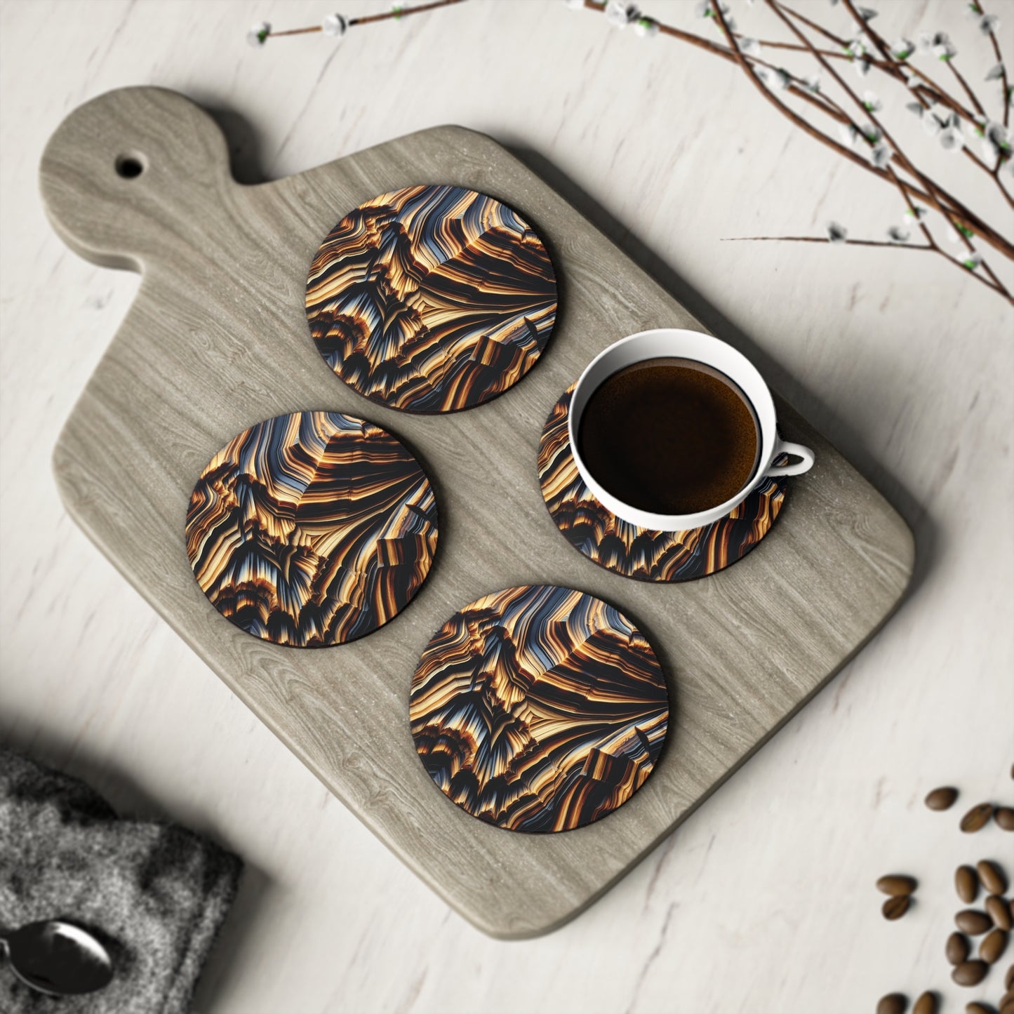 Tiger Eye Coasters, Set of 4, Drink Coasters, Bar Accessories, Home Decor, Housewarming Gift