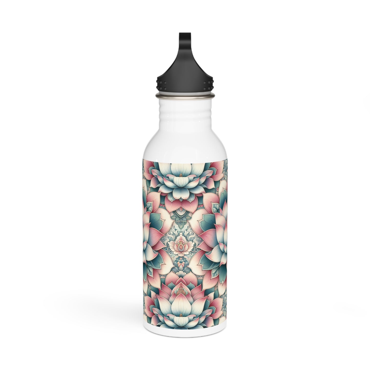 Stainless Steel Water Bottle - Lotus Flower Design, Reusable Bottle, Yoga Lover Gift, Floral Water Flask, Botanical Themed