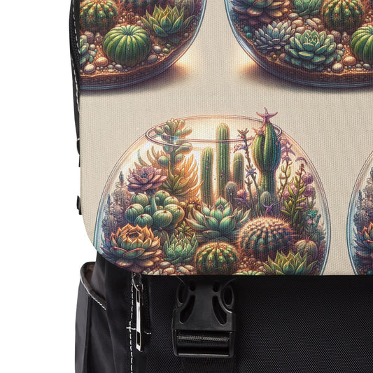 Cactus Terrarium Shoulder Backpack | Unisex Trendy School Bag, Everyday Sling Pack, Gift for Nature Lovers, Adventure Essential