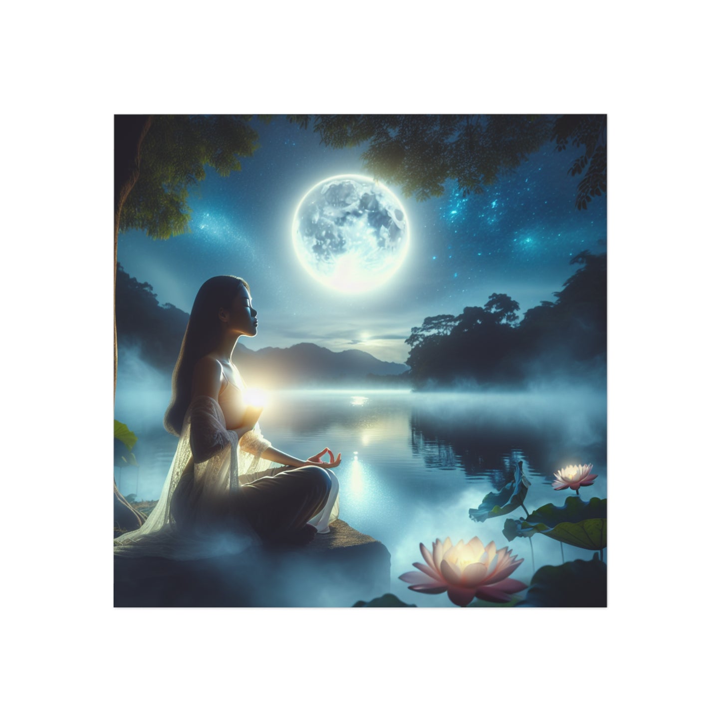 Square Magnet - Serene Moonlight, Tranquil Night Sky Fridge Magnet, Celestial Home Decor, Gift for Nature Lovers, Lunar Eclipse Magnet,