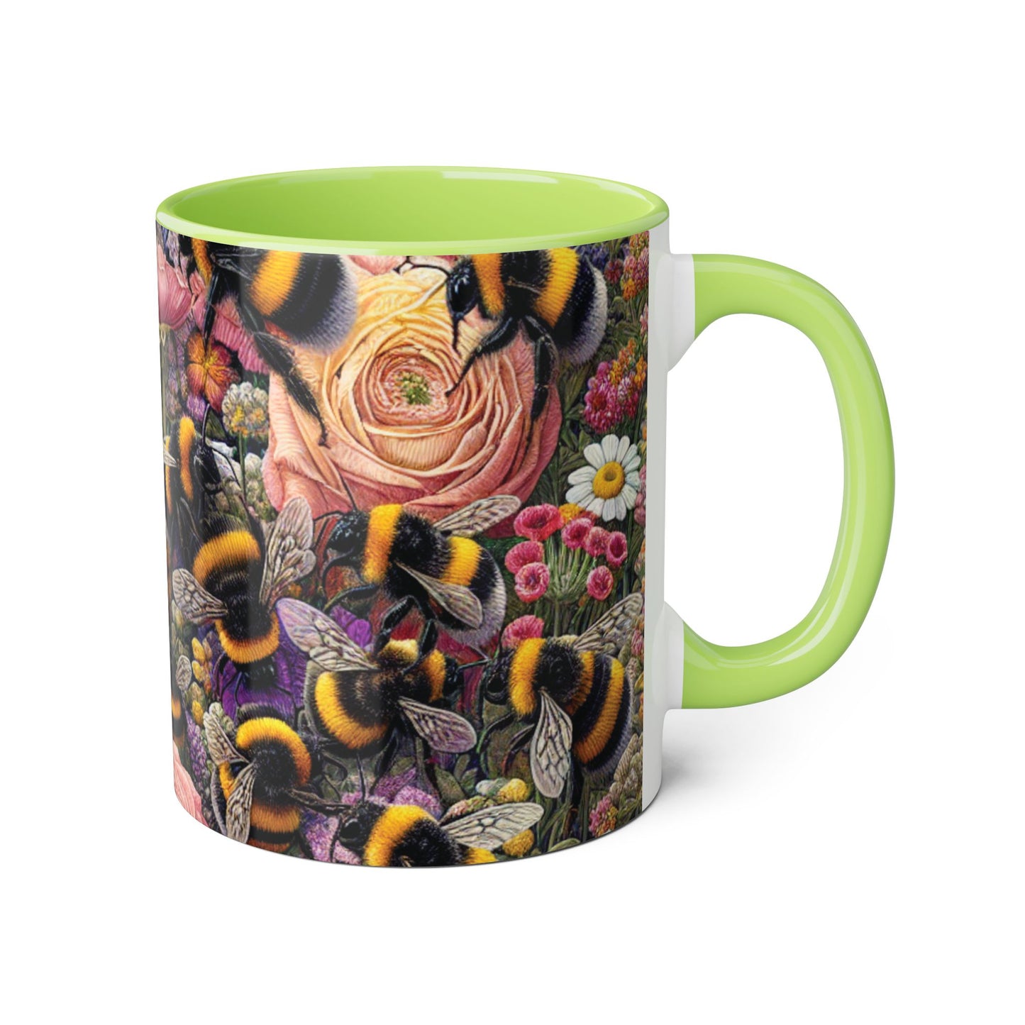 Bee-Inspired Floral Accent Mug | Nature Lover Gift, Botanical Coffee Mug, Bee Art Mug, Animal Lover Cup, Garden Mug