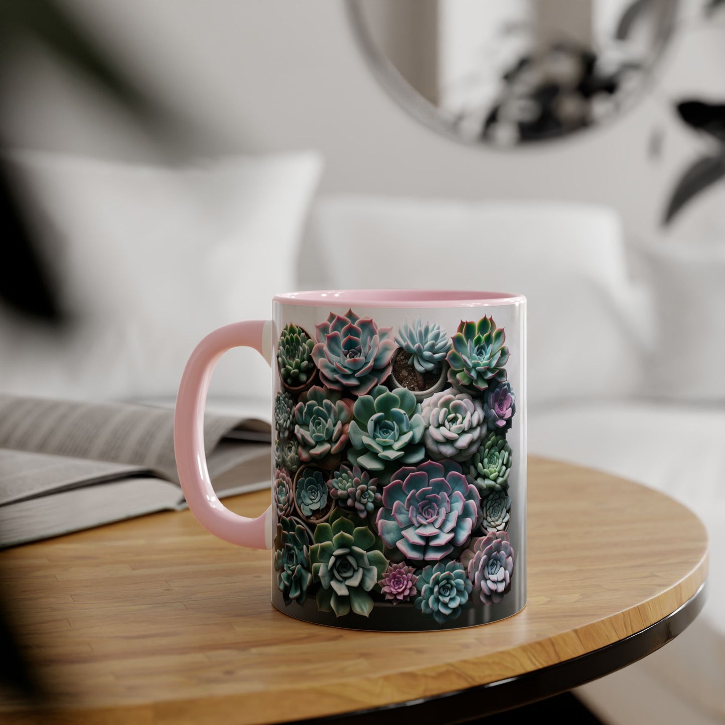Succulent Garden Accent Mug, 11oz Succulent Coffee Mug, Floral Drinkware, Plant Lover Gift, Unique Home Decor
