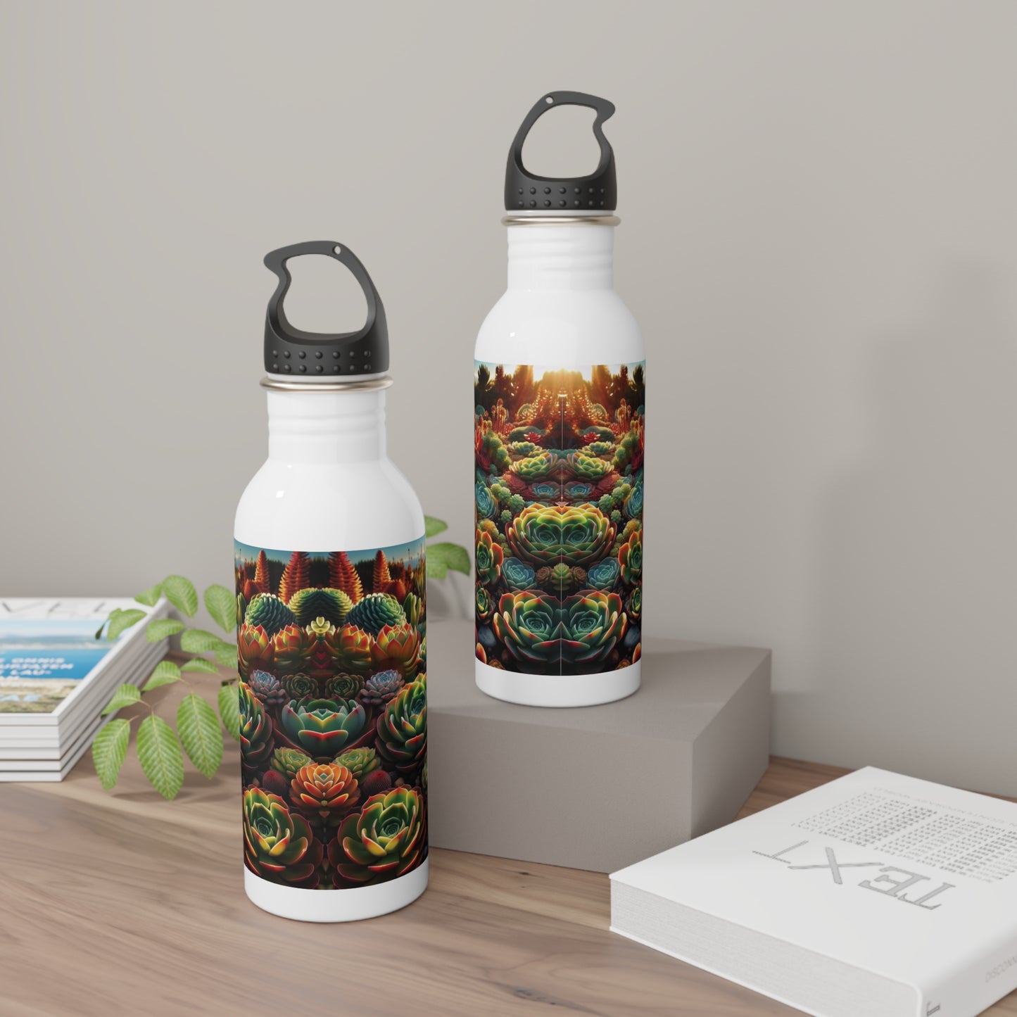 Stainless Steel Water Bottle - Succulent Cluster, Floral Water Bottle, Plant Lover Gift, Nature Inspired
