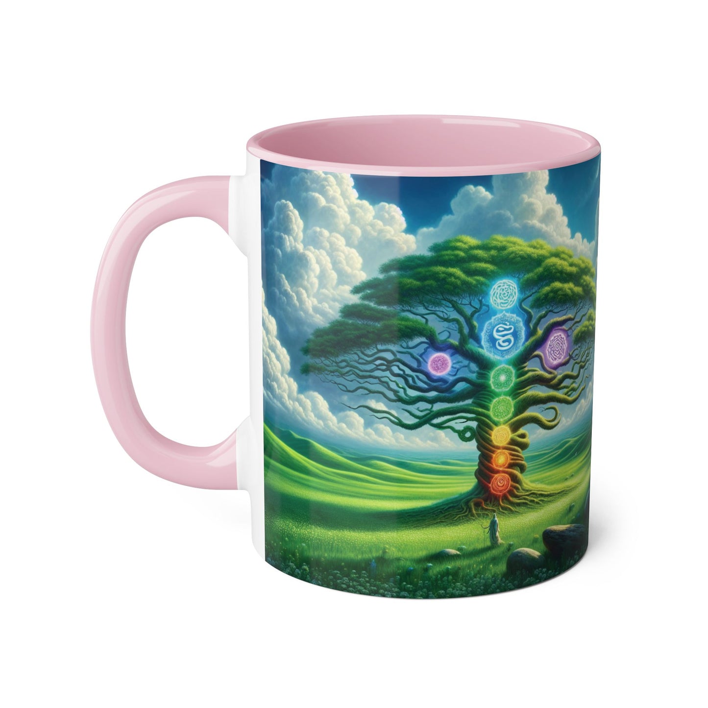 Chakra Tree Accent Mug, 11oz - Ceramic Tea Cup, Reiki Energy Drinkware, Spiritual Gift, Yoga Meditation Coffee Mug, Tree of Life Kitchen