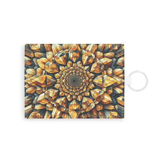 Leather Card Holder: Citrine Geometric Design, Sleek Wallet for Business Cards, Minimalist Credit Card Case, Card Organizer