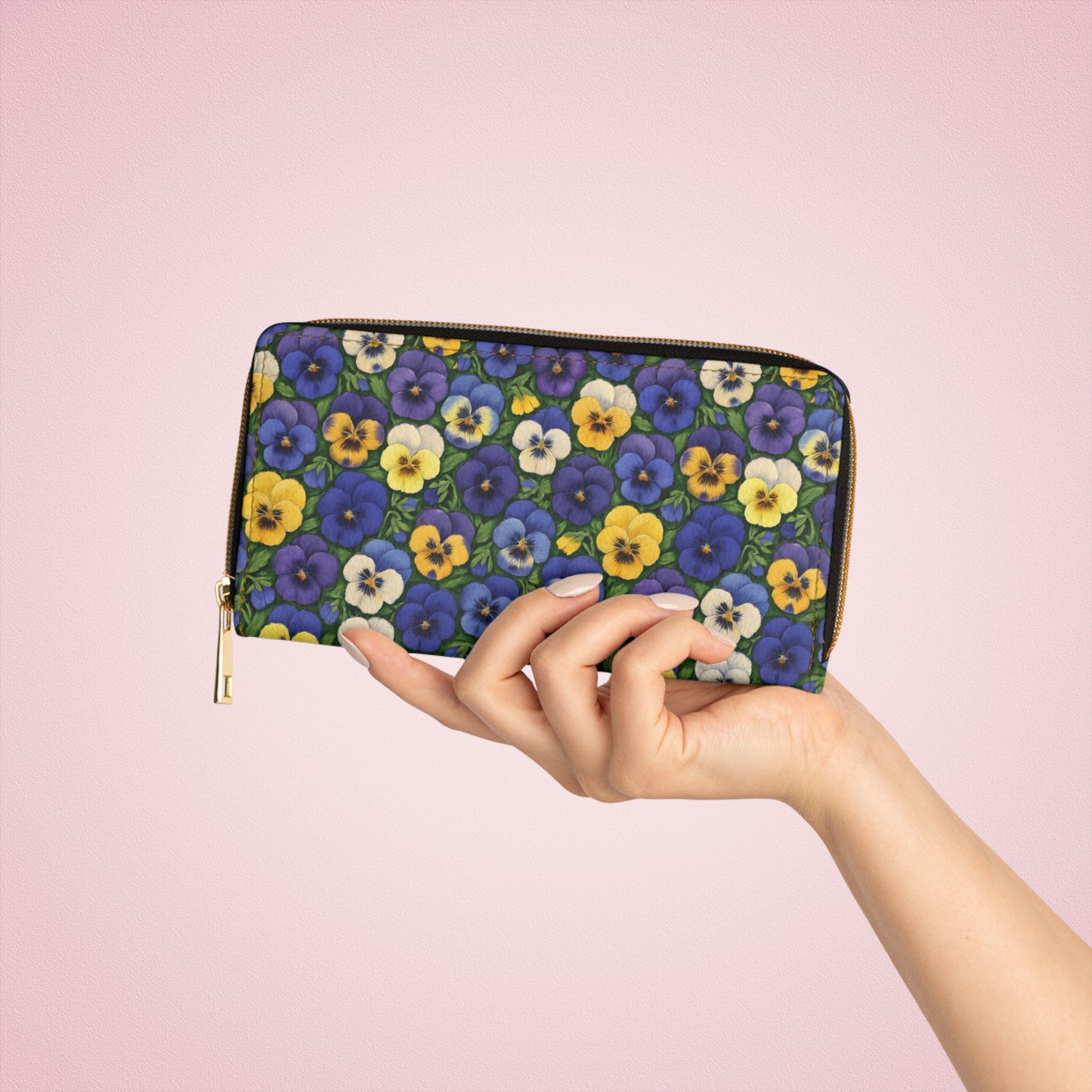 Zipper Wallet - Pansy Pattern, Cute Money Organizer, Spring Flowers