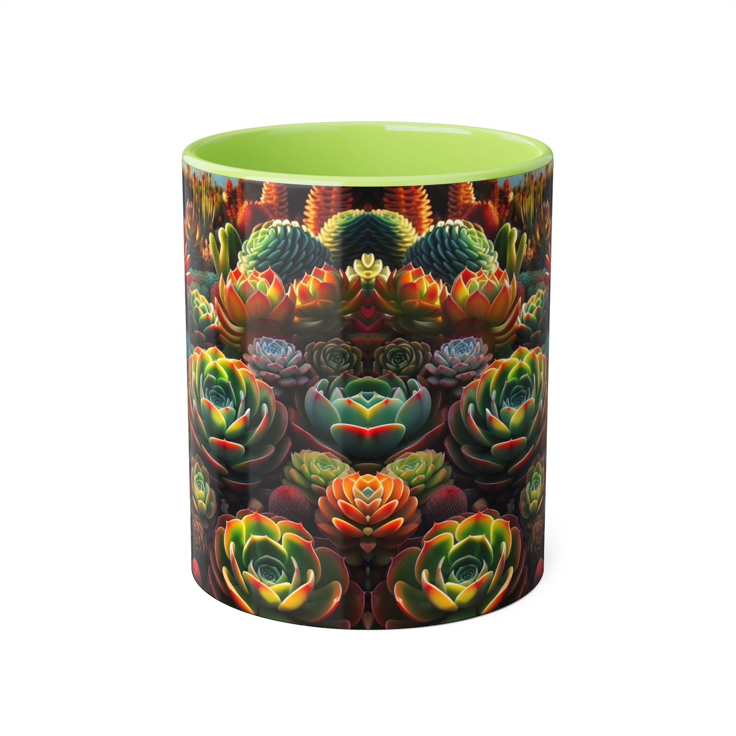 Succulent Family Accent Mug, Unique Botanical Design, Plant Lover Gift, Ceramic Coffee Cup, Cactus Print Tea Mug, Gardening Decor, Cute