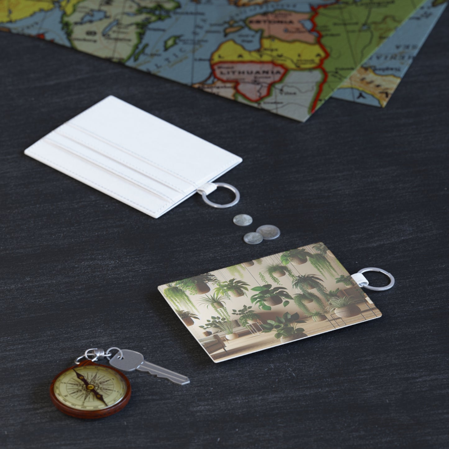 Faux Leather Card Holder: House Plant Design Wallet, Minimalist Business Card Case, Botanical Credit Card Organizer, Slim Wallet