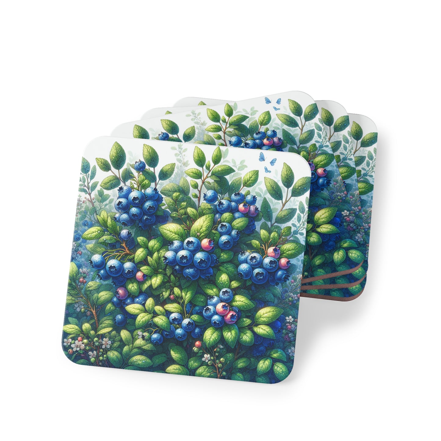 Blueberries Coasters - Set of 4 Drink Coasters, Fruit Design Home Decor, Kitchen Accessories, Housewarming Gift, Holiday Table Decor