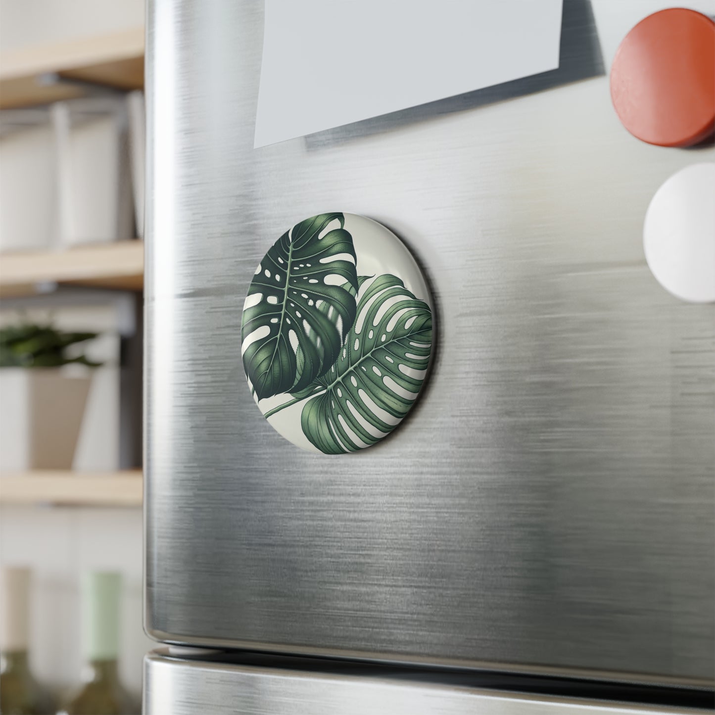 Tropical Leaves Button Magnet - Round Home Decor Accent