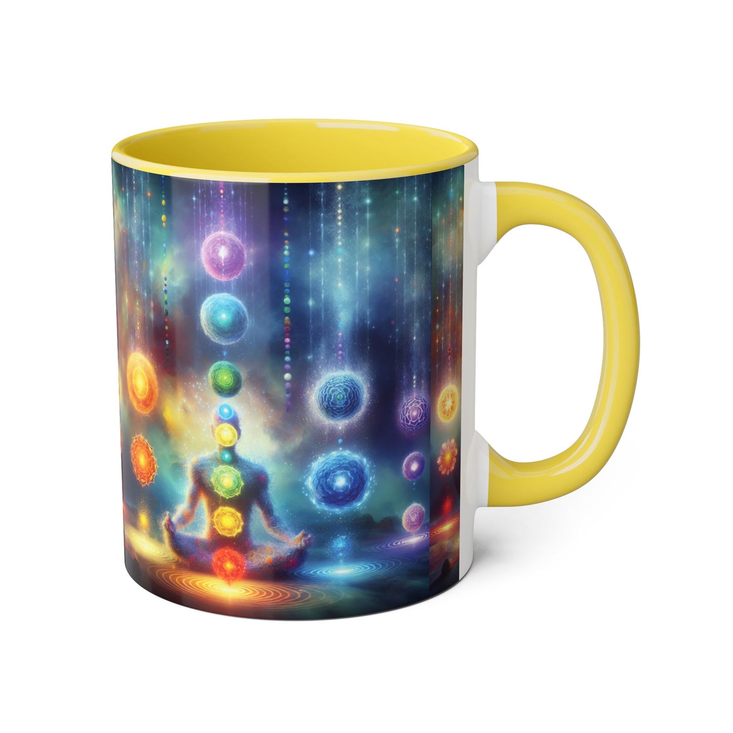 Chakra Magic Accent Mug, 11oz - Energy Healing Kitchen Cup, Reiki Crystal Meditation Tea Coffee Drinkware, Spiritual Ceramic Gift, Yoga