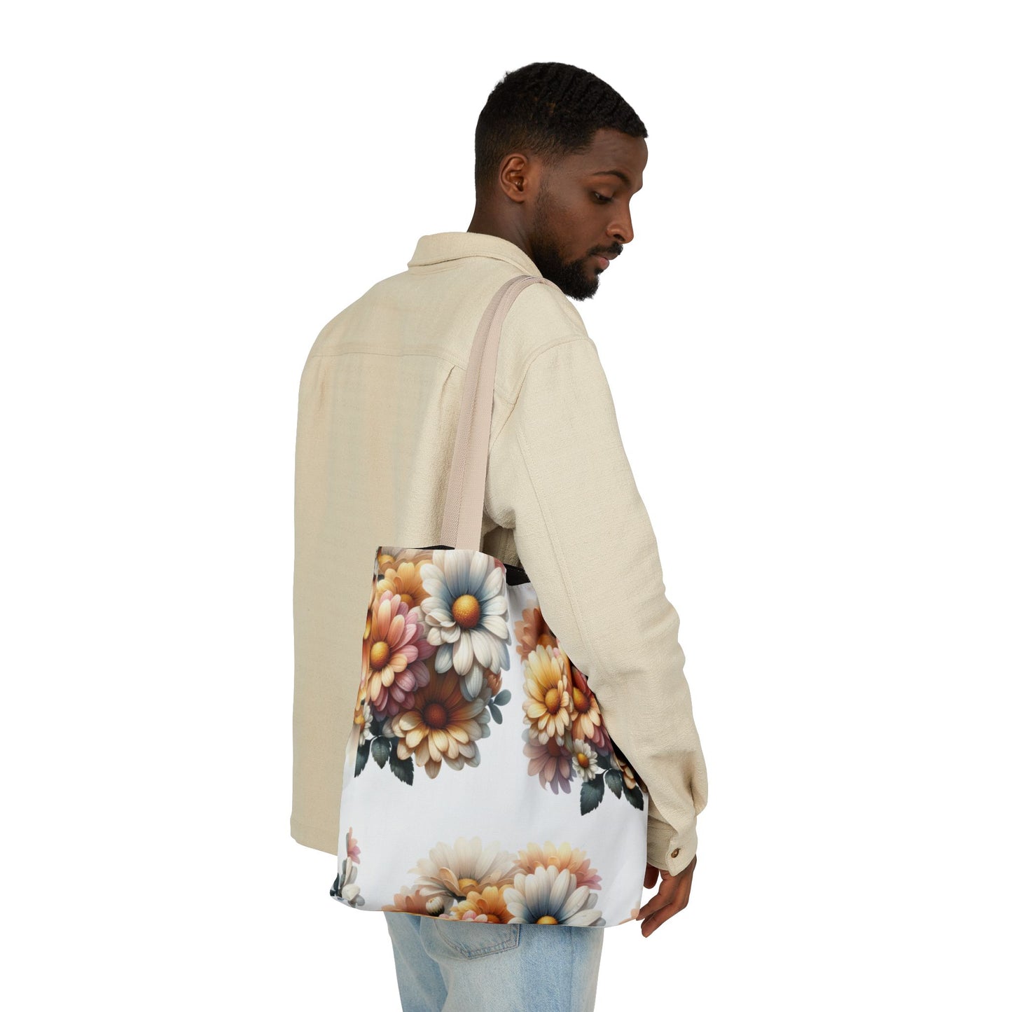 Floral Canvas Tote Bag with 5-Color Straps - Stylish