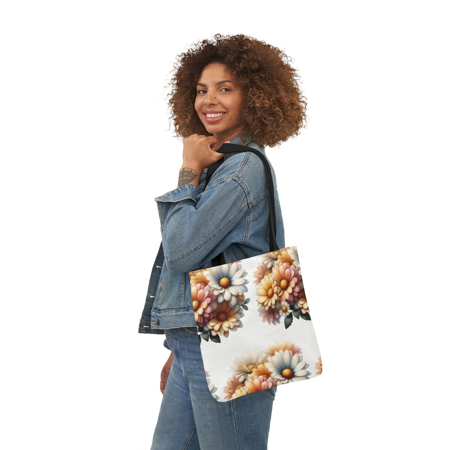 Floral Canvas Tote Bag with 5-Color Straps - Stylish