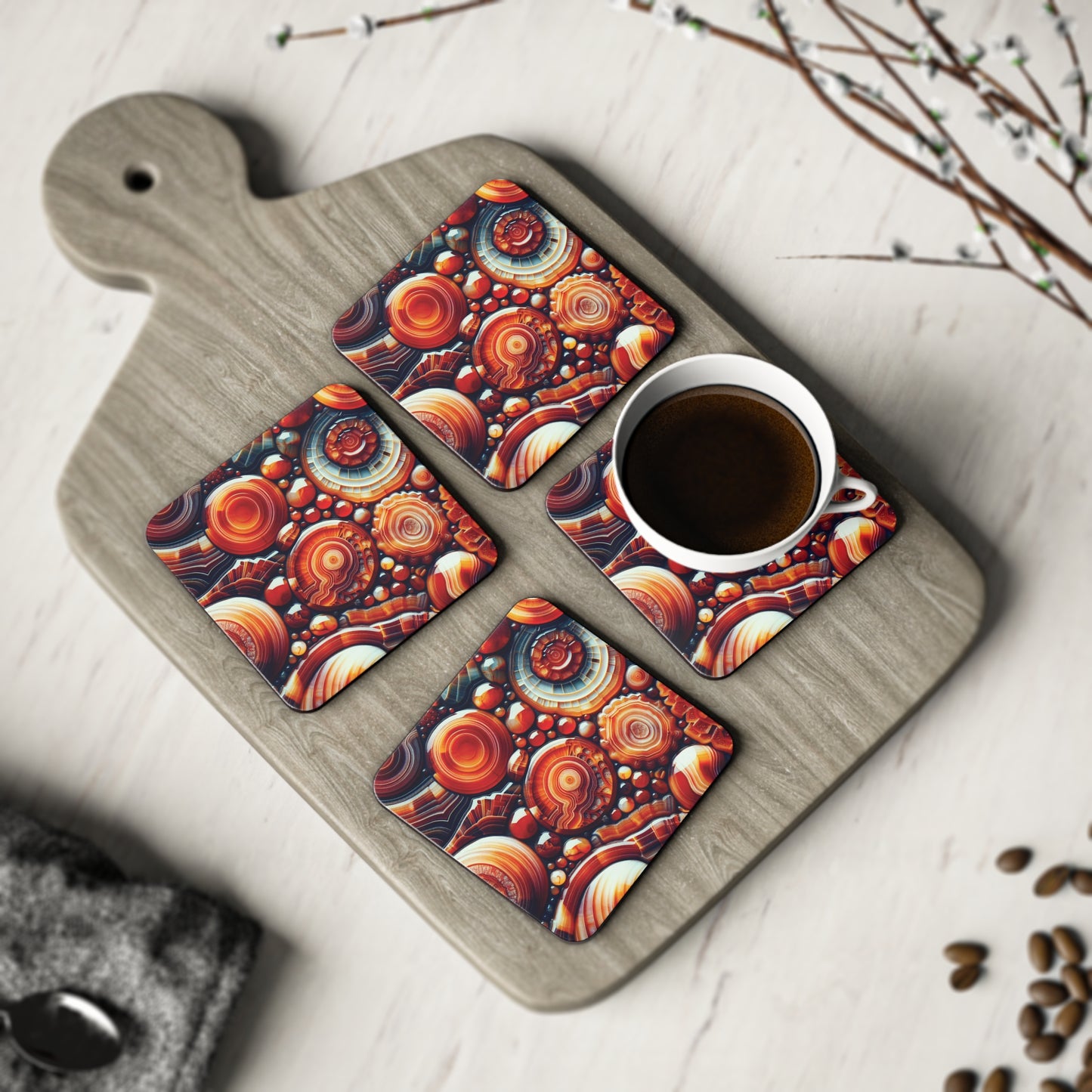 Carnelian Design Coasters, Drink Coasters, Table Coasters, Stone Coasters, Home Decor, Housewarming Gift