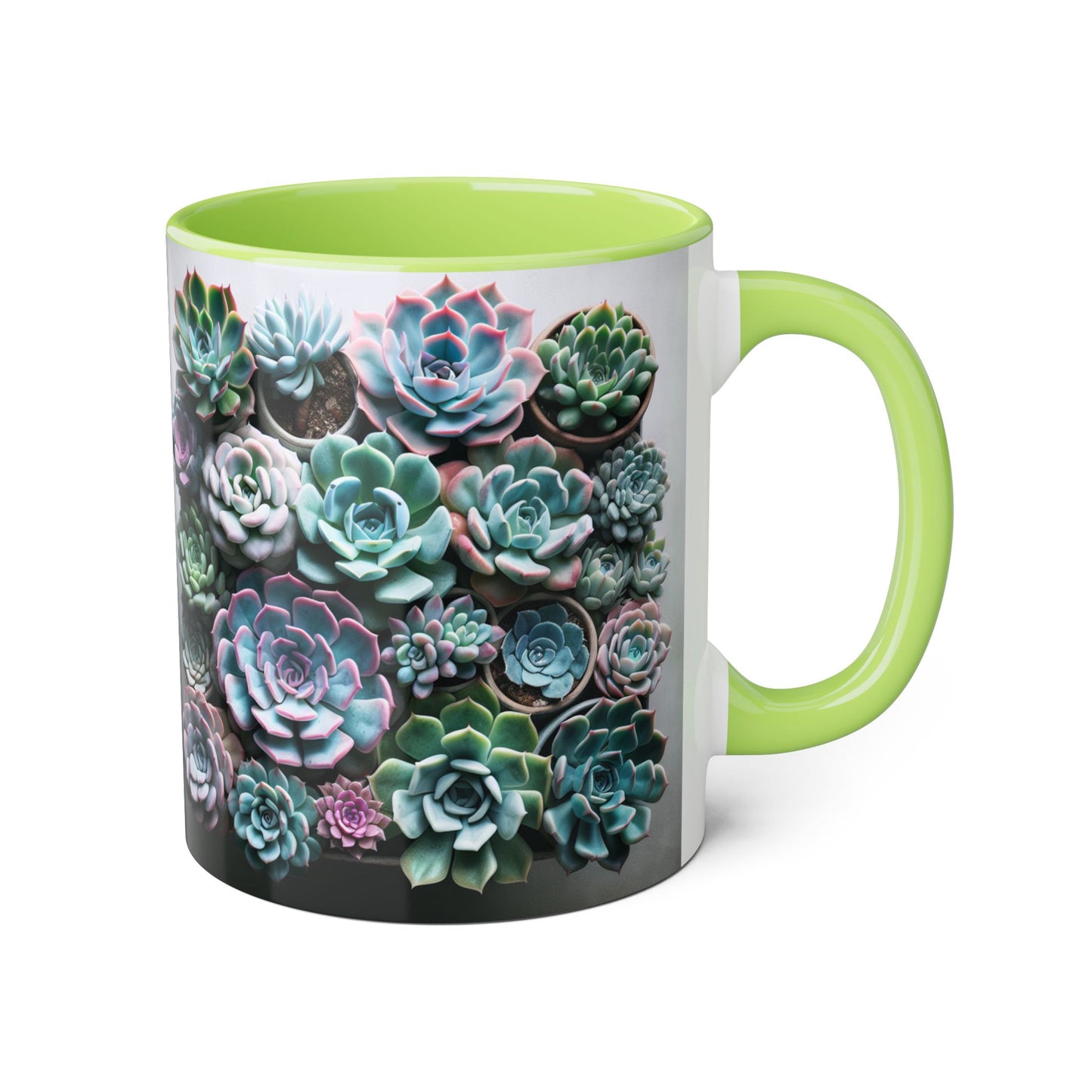 Succulent Garden Accent Mug, 11oz Succulent Coffee Mug, Floral Drinkware, Plant Lover Gift, Unique Home Decor