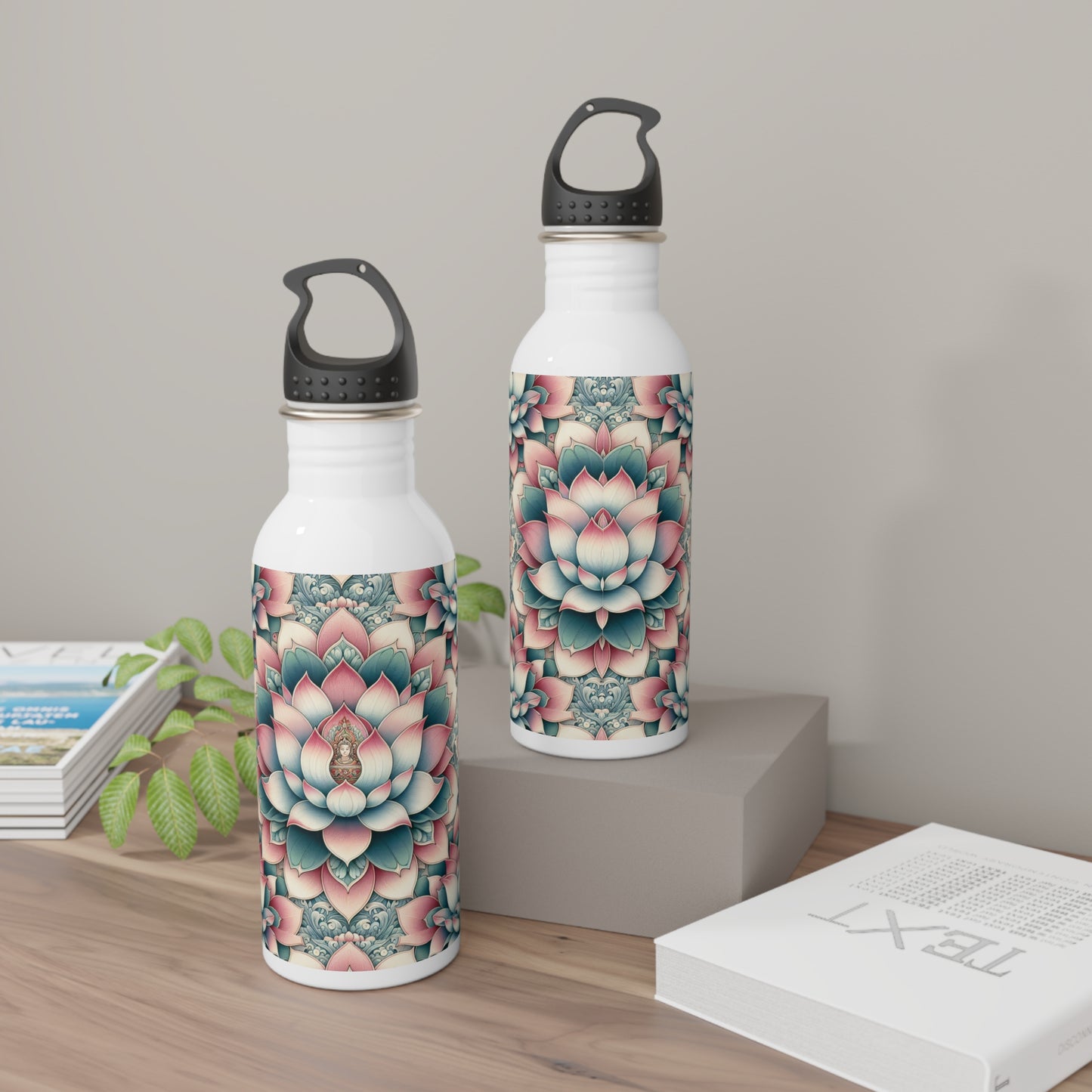 Stainless Steel Water Bottle - Lotus Flower Design, Reusable Bottle, Yoga Lover Gift, Floral Water Flask, Botanical Themed