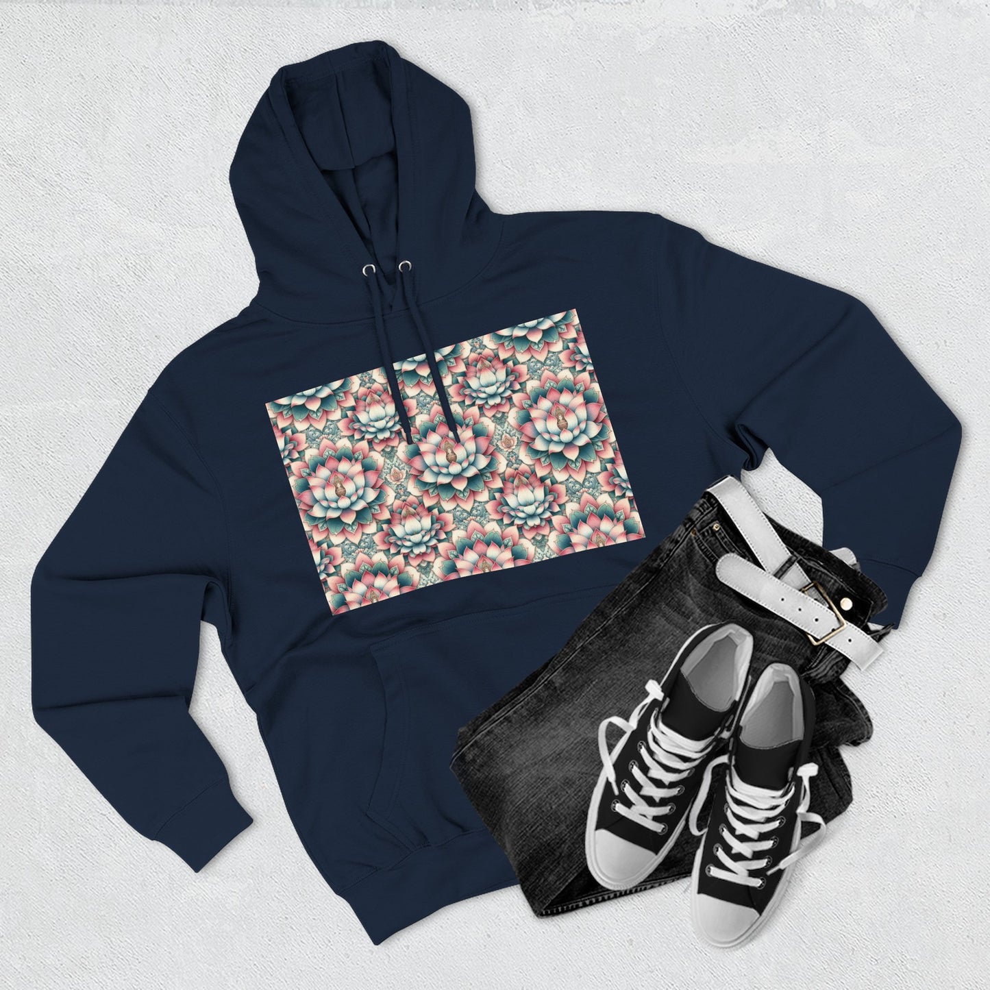 Fleece Hoodie with Lotus Flower Design