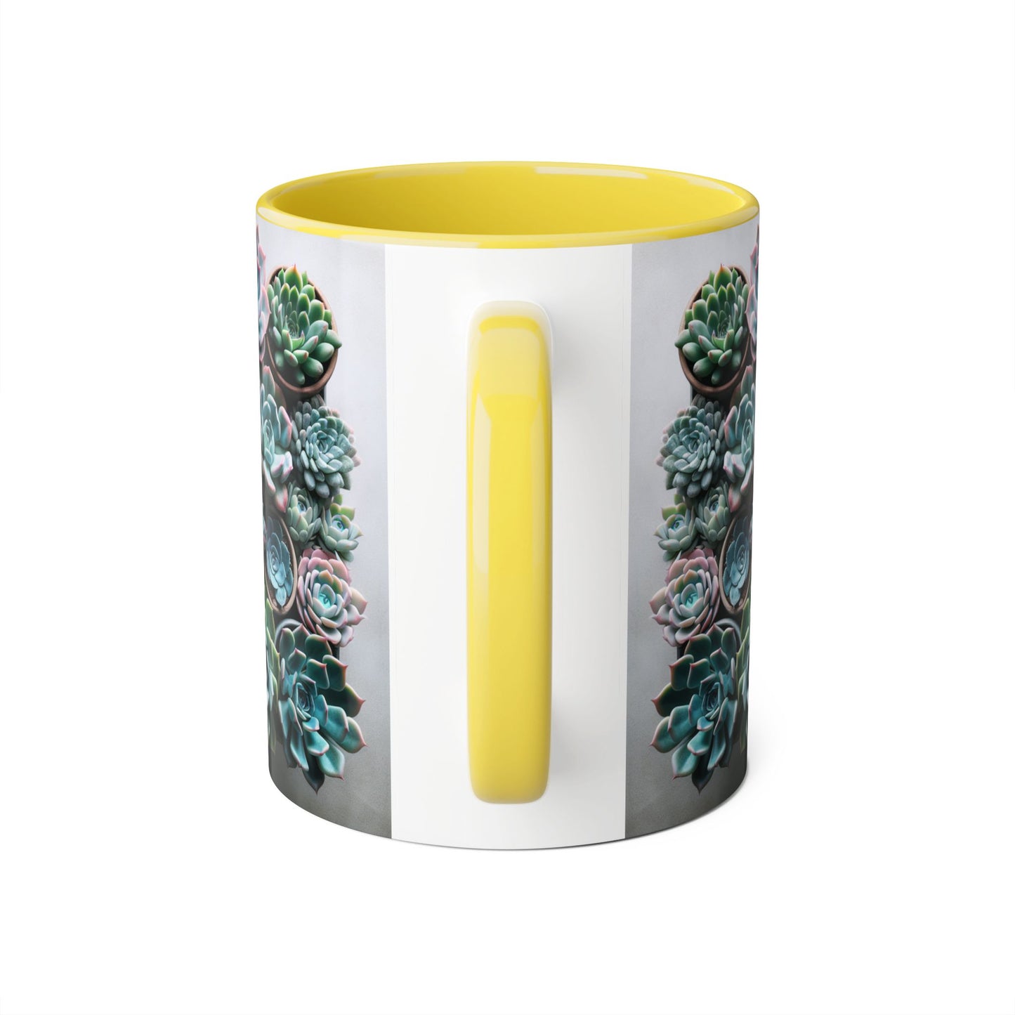 Succulent Garden Accent Mug, 11oz Succulent Coffee Mug, Floral Drinkware, Plant Lover Gift, Unique Home Decor