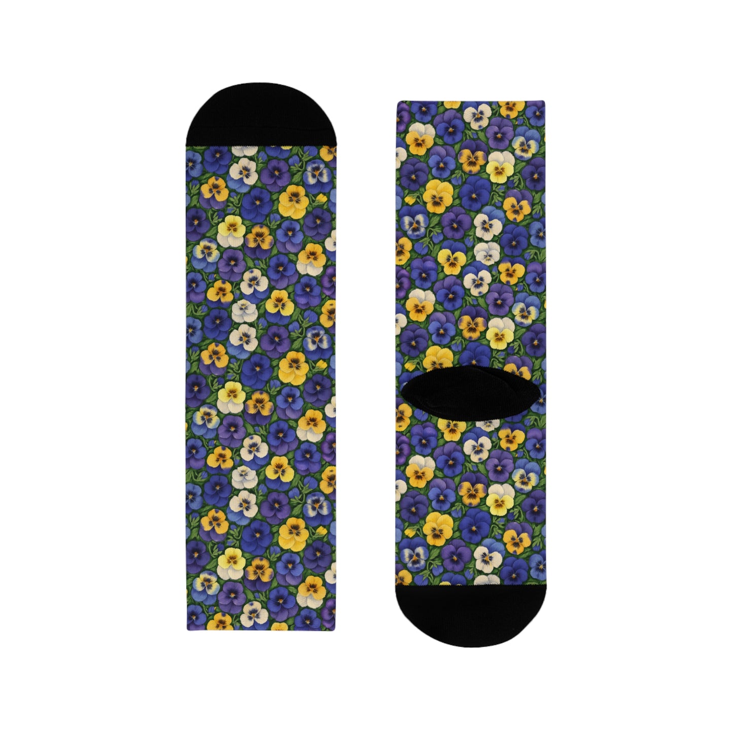 Pansy Pattern Sublimation Crew Socks - Floral Footwear, Garden Print Fashion, Botanical Design Stockings, Nature Lover Gift, Colorful Floral