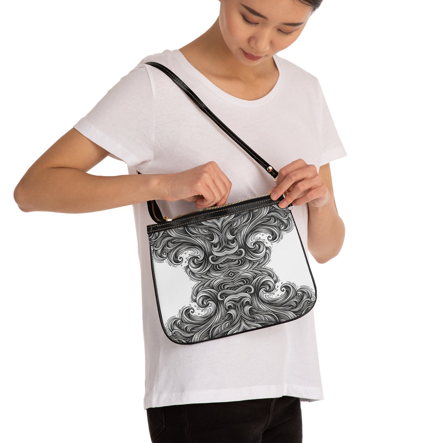 Monochrome Waves Small Shoulder Bag