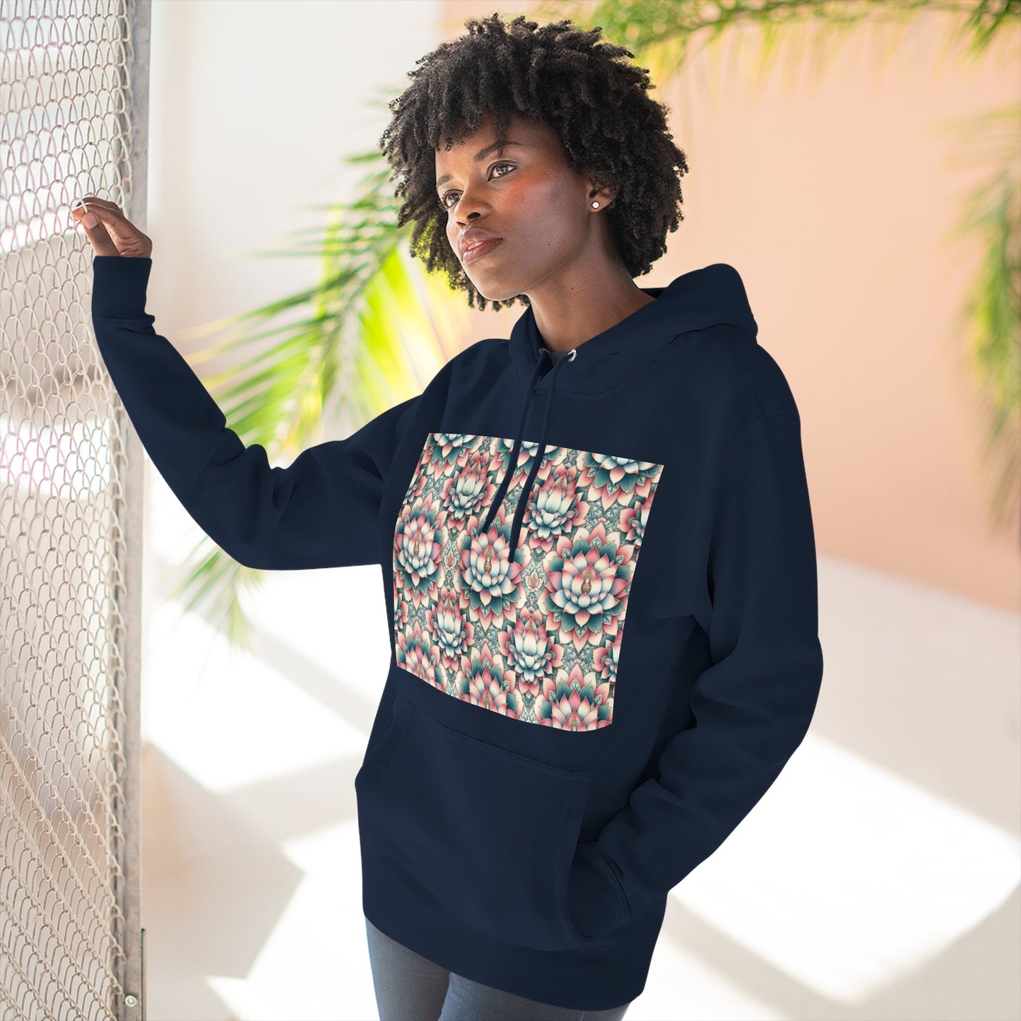 Fleece Hoodie with Lotus Flower Design