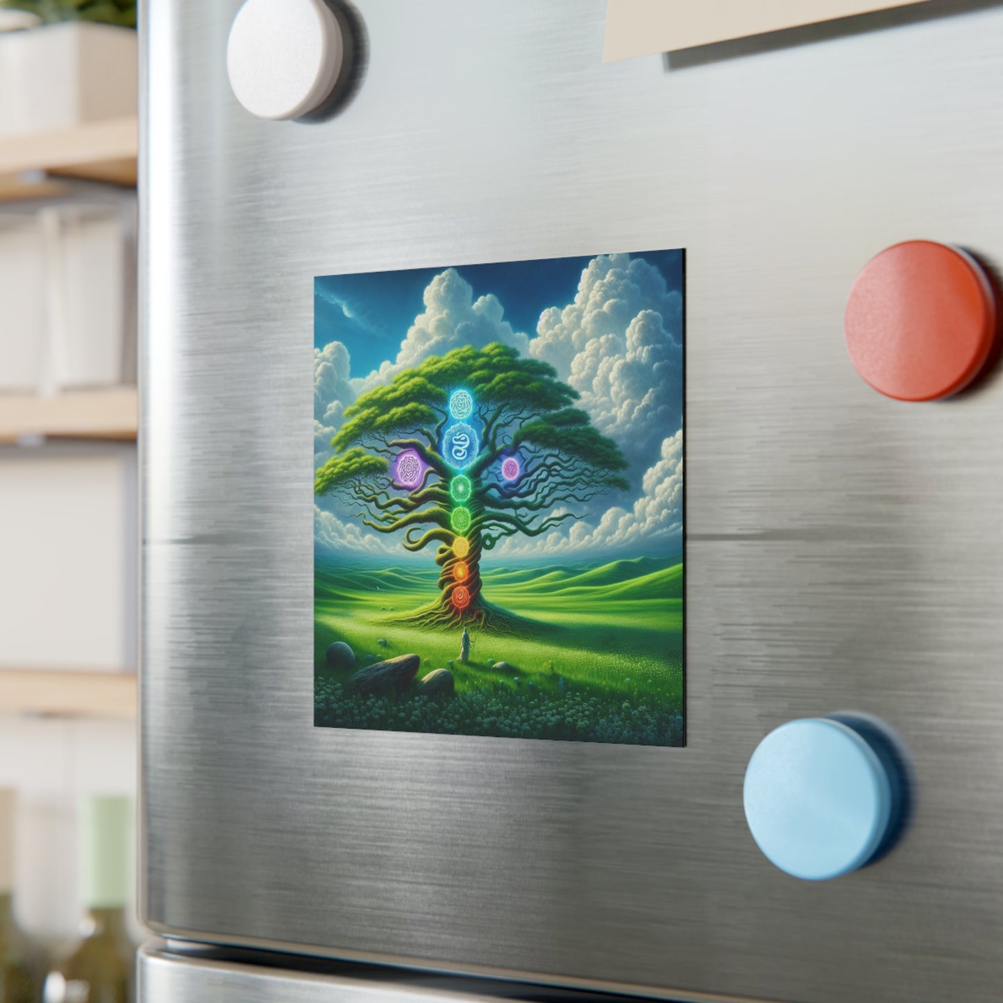 Chakra Tree Magnet, Spiritual Energy Fridge Decor, Meditation Gift, Yoga Studio Decoration, Healing Crystals, New Age Kitchen Accessory