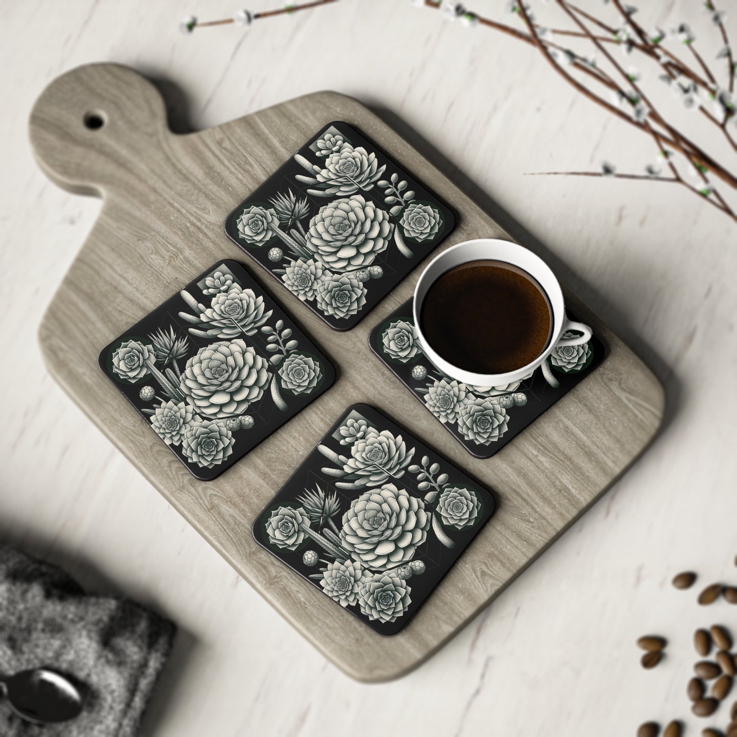 Succulent Coasters, Plant Lover Gift, Botanical Coasters, Cactus Drink Mats, Desert Vibes Decor, Gardening Coasters