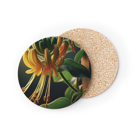 Floral Honeysuckle Coasters, Set of 4 Cork Backed Coasters, Botanical Drink Mats, Flower Lover Gift, Home Decor Accents
