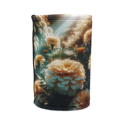Stubby Cooler - Vanilla Marigolds Design, Floral Drink Holder, Beer Can Sleeve, Beverage Insulator, Summer Party Gift